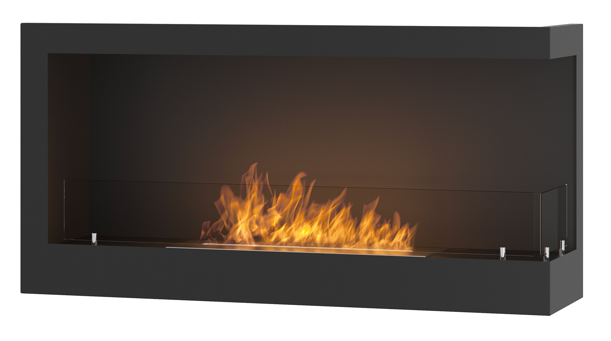 Camino a Bioetanolo da Incasso 90x45 cm Corner 900 Right Destro Nero con Vetro