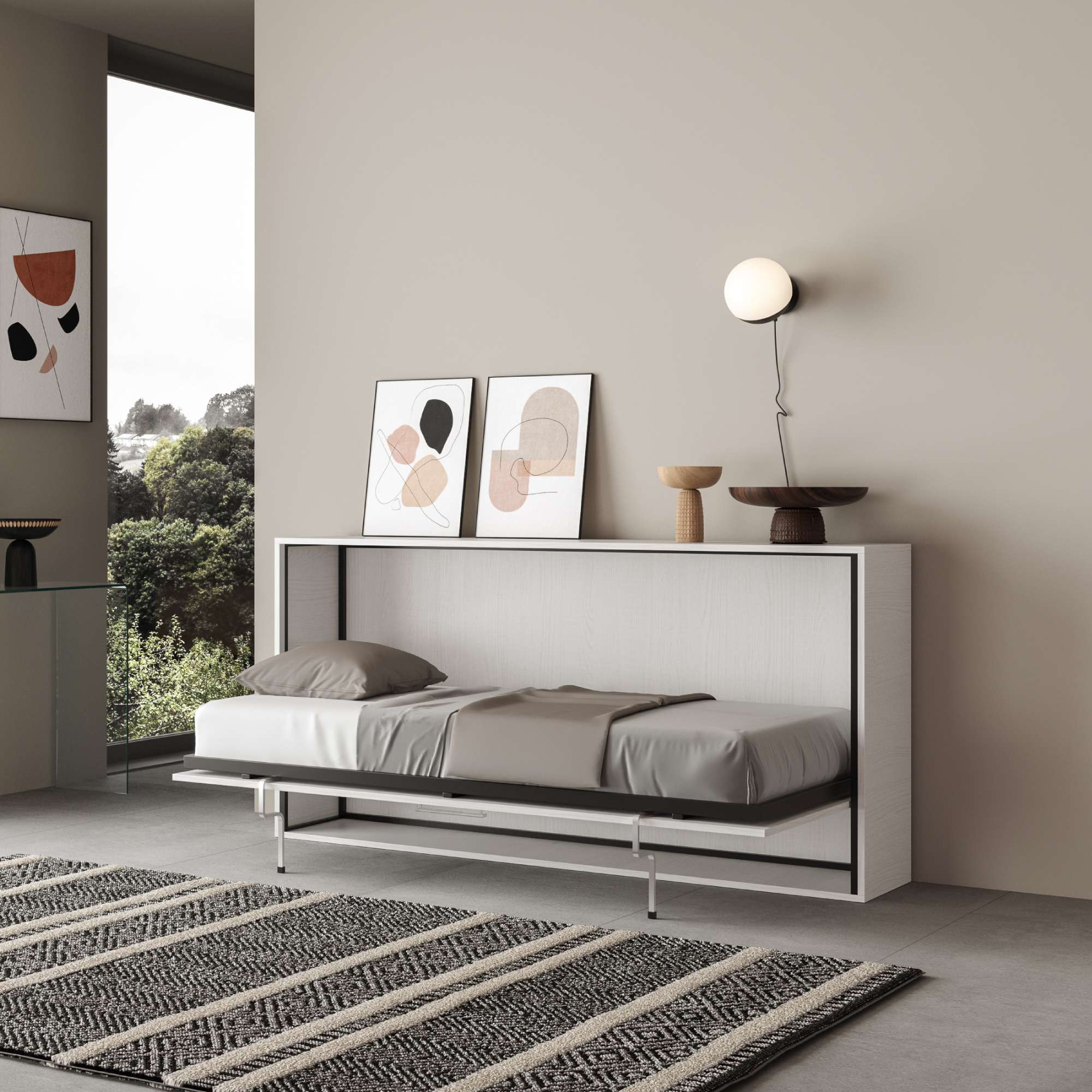 Letto Singolo a Scomparsa Salvaspazio Orizzontale Kando H97 cm Bianco...