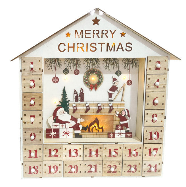 Calendario dell'Avvento 34x8x35 cm Casetta in Legno con Luci...