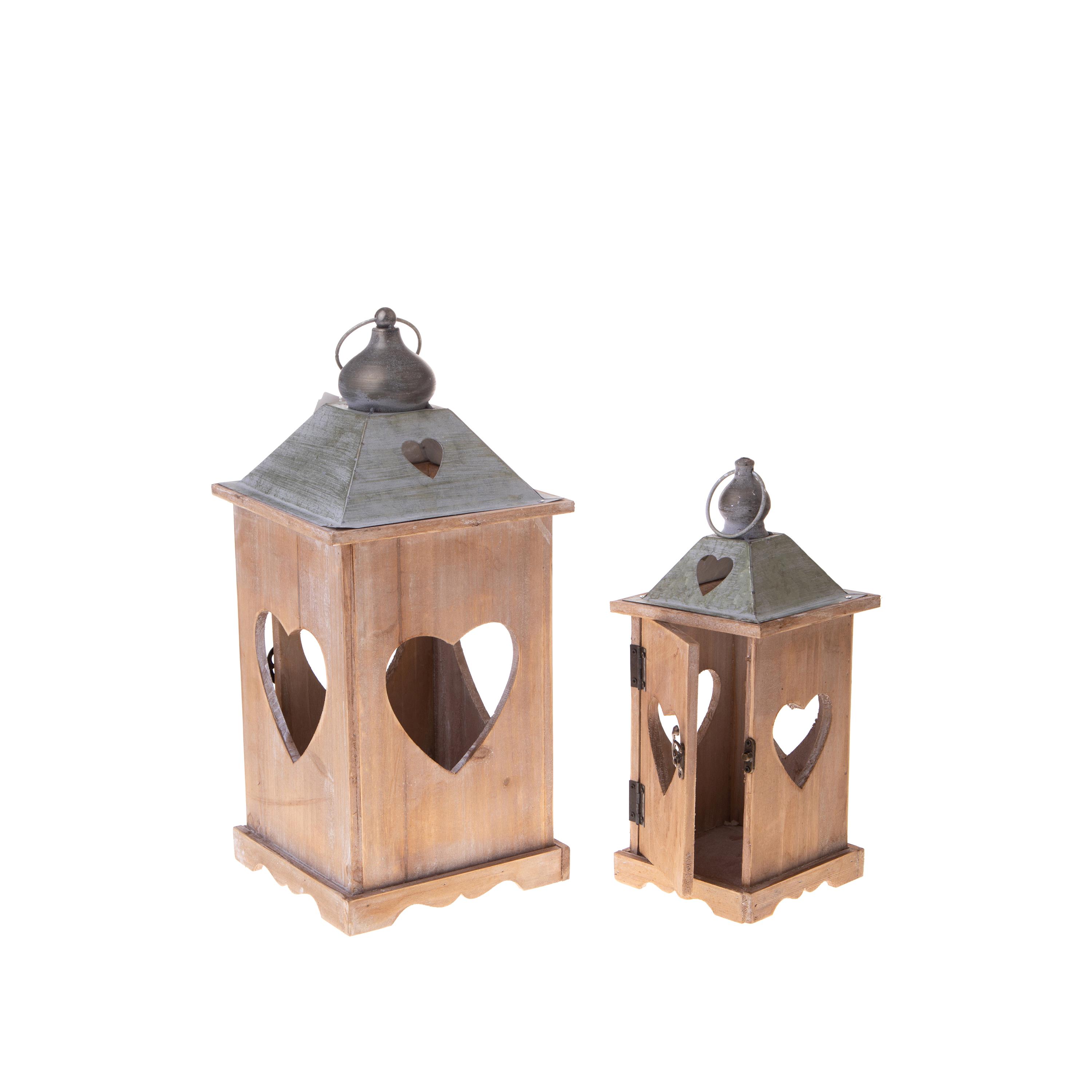 Image of Set 2 Lanterne con Cuore in Legno e Metallo