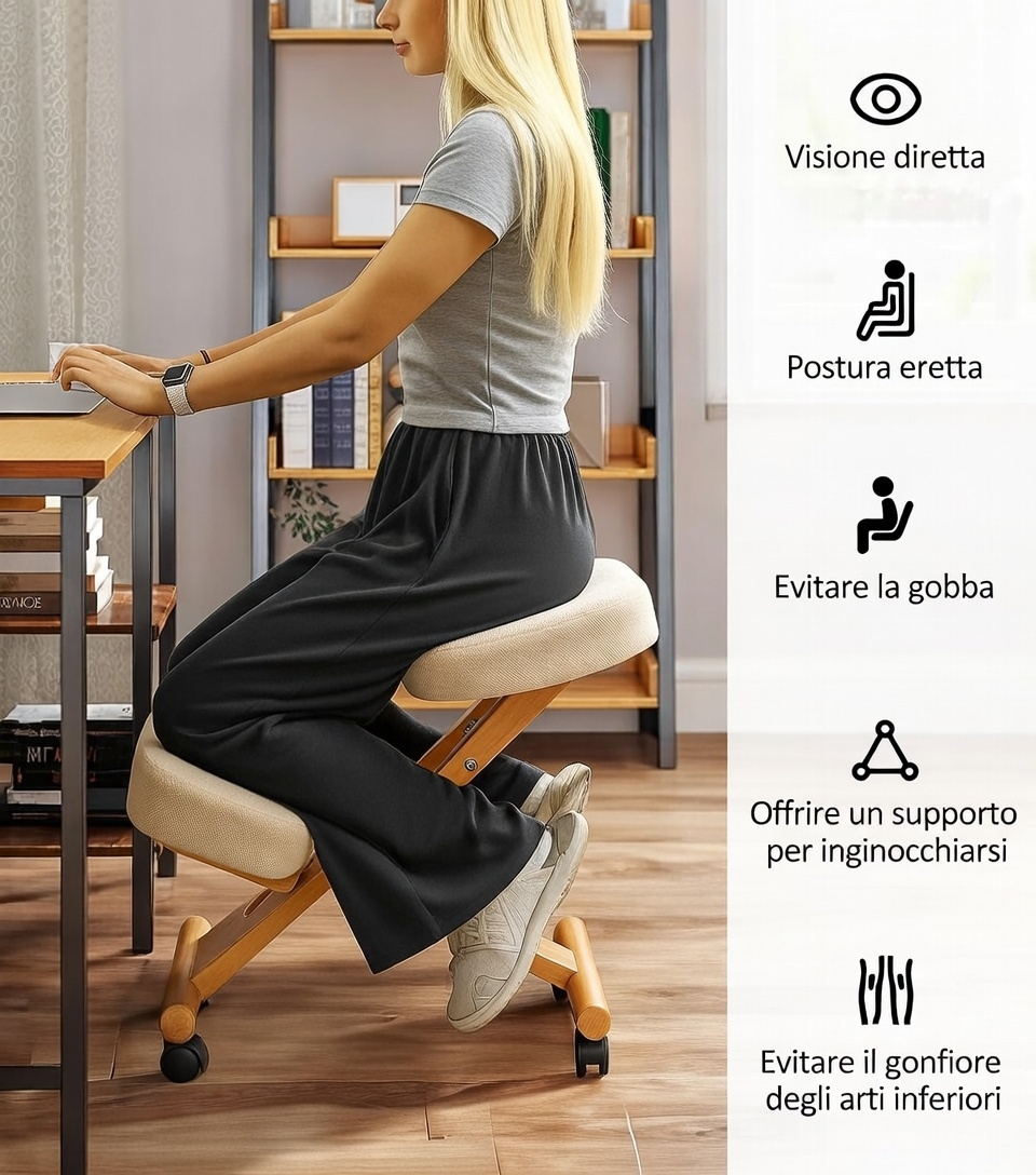 Sedia Sgabello Svedese da Ufficio Ortopedico Ergonomico in Legno Tosini F 2902...