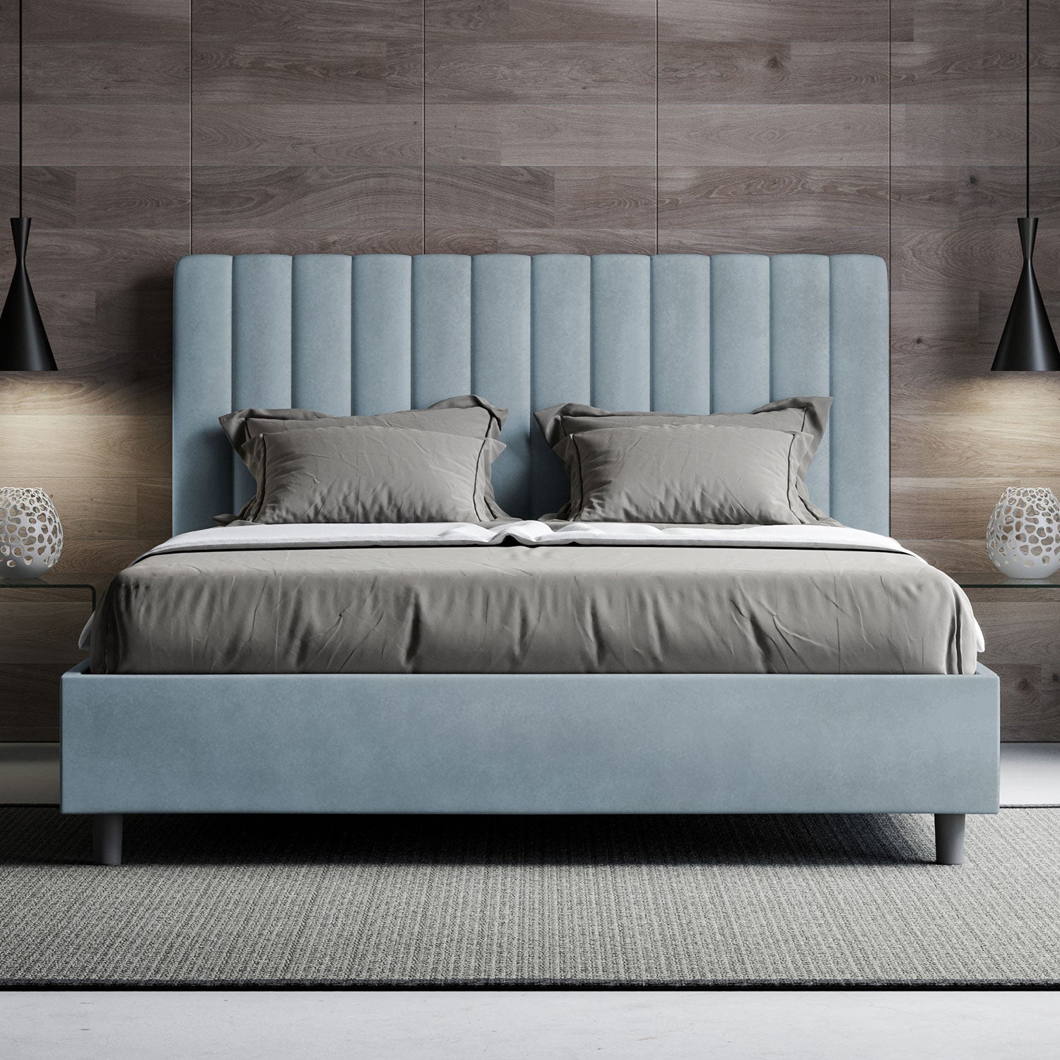 Letto Matrimoniale 160x200 cm Senza Rete Agueda Azzurro...