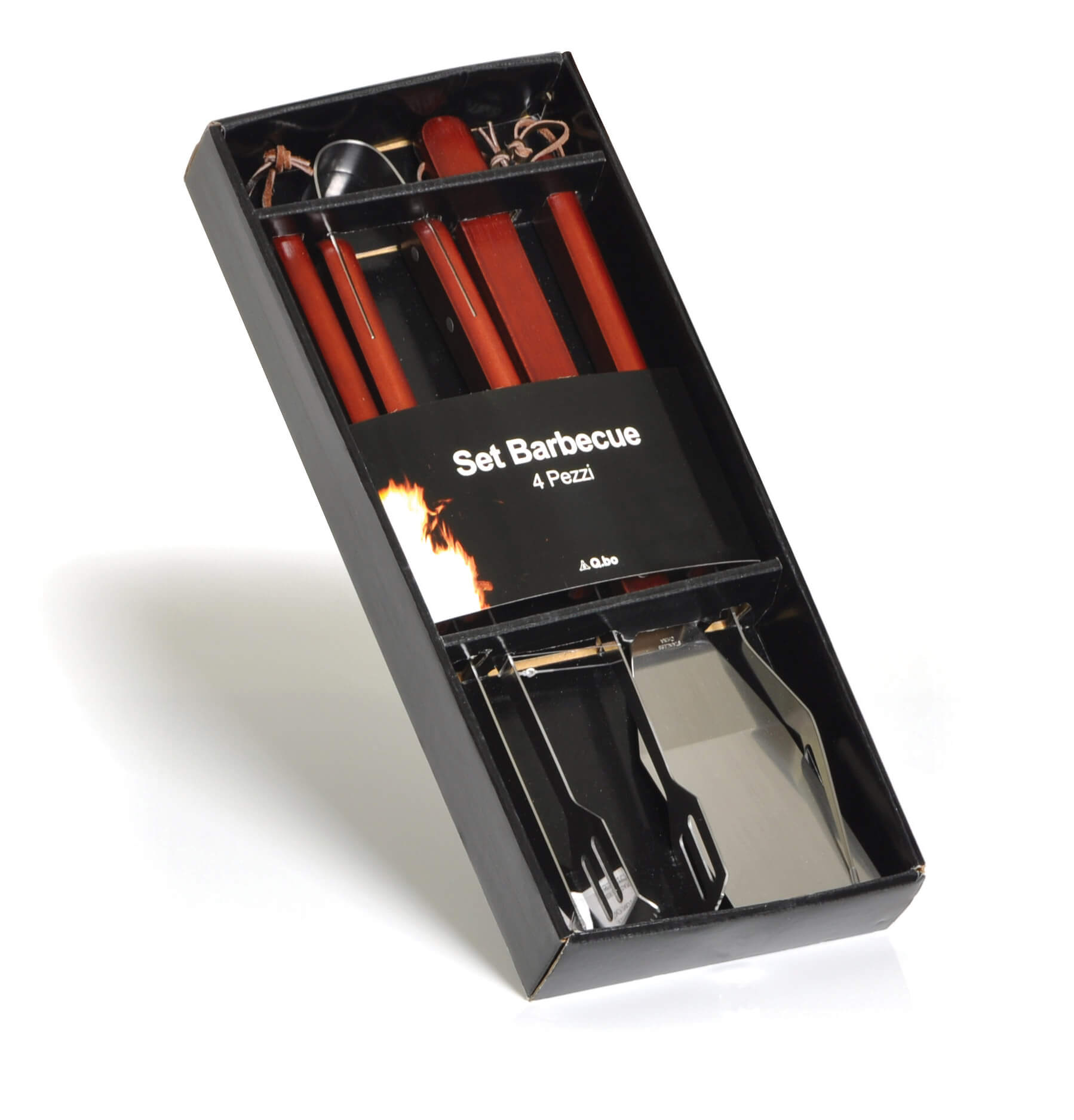 Set 4 Utensili Accessori per Barbecue Manico in Legno...