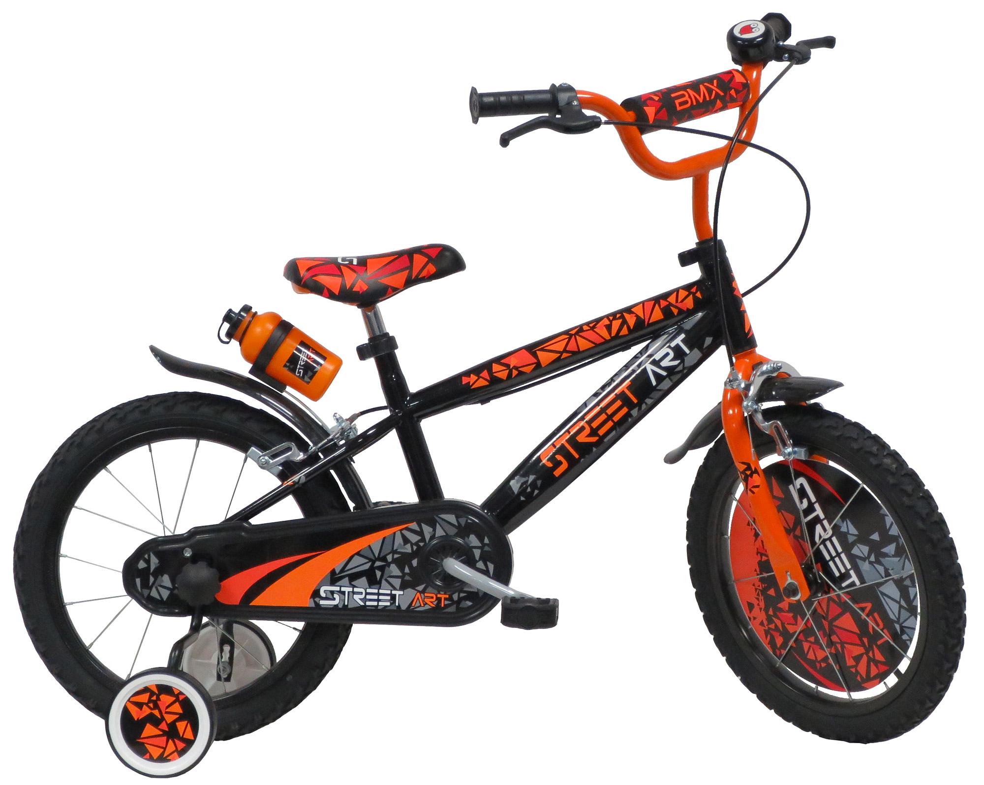 Image of Bicicletta per Bambino 16&quot; 2 Freni Street Art Nero/Arancione