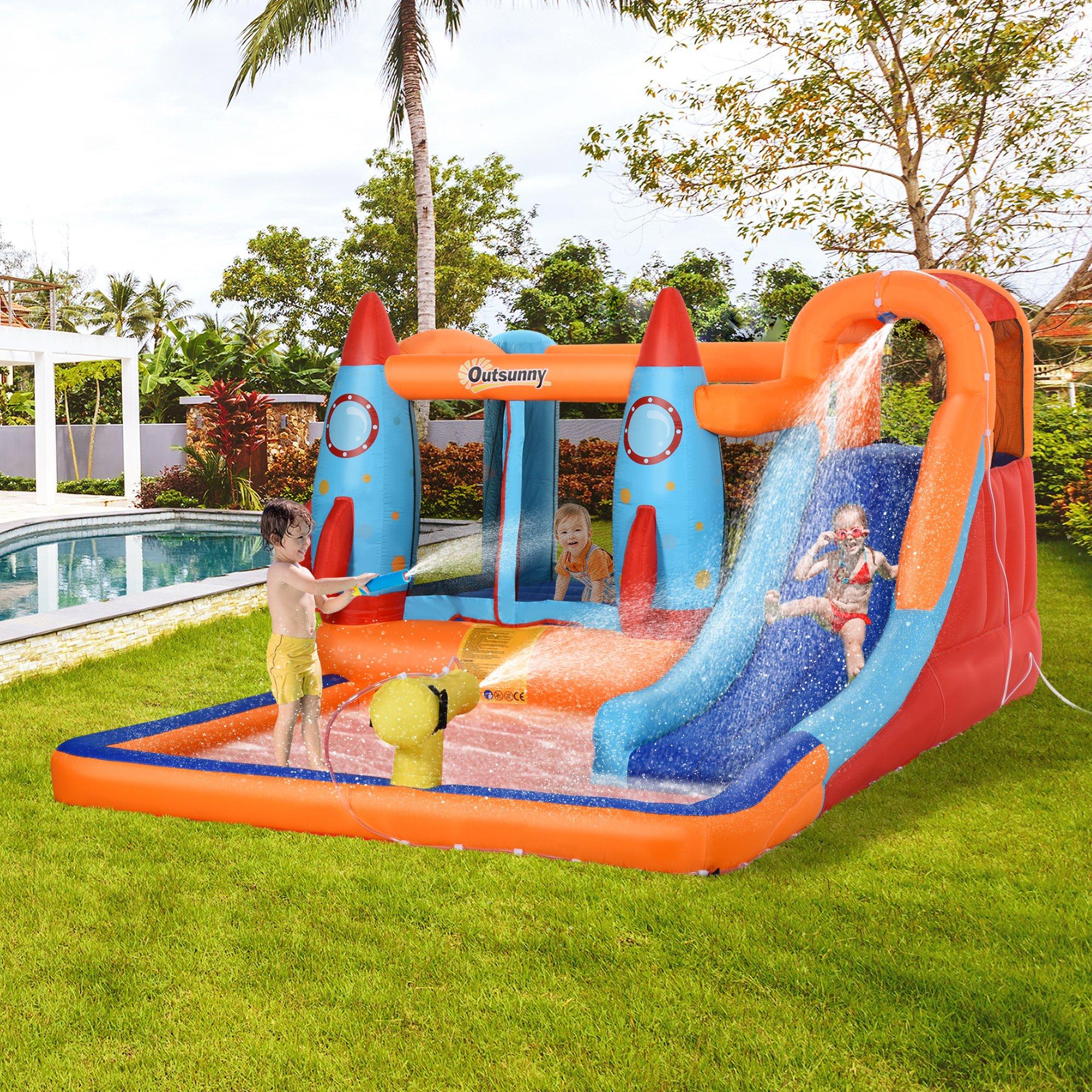 Castello Giostra Gonfiabile 370x270x185 cm con Scivolo Piscina e Pompa Multicolor...