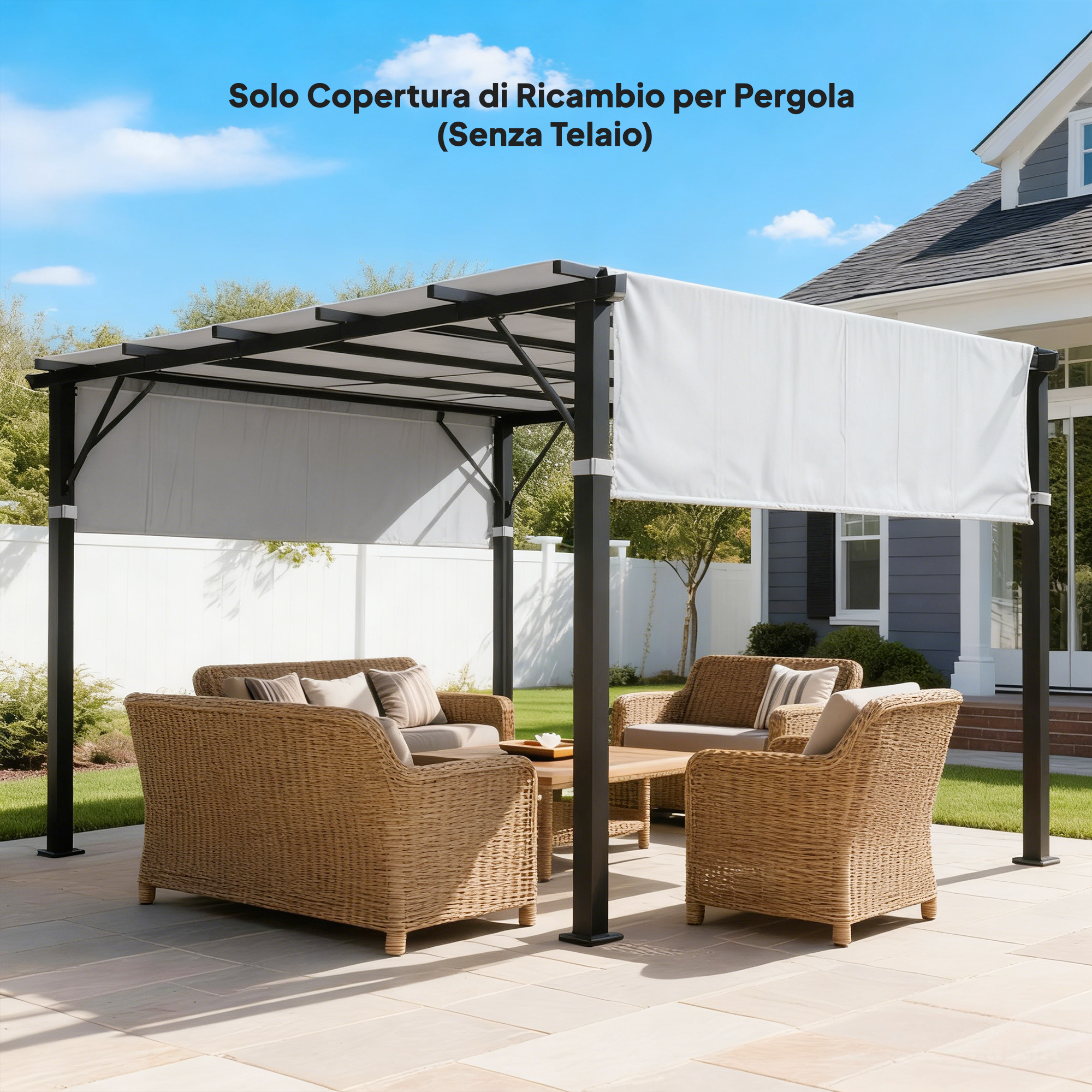 Copertura per Pergola 300x300 cm 2 Teli 488x122 cm in Poliestere UV30+ Grigio Chiaro...