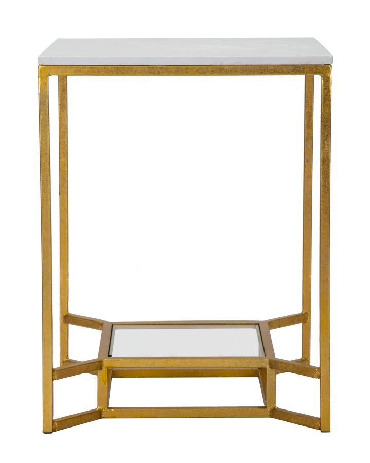 Tavolinetto Double Marble 47x47x60 cm in Ferro e Vetro e Marmo Oro e Bianco...