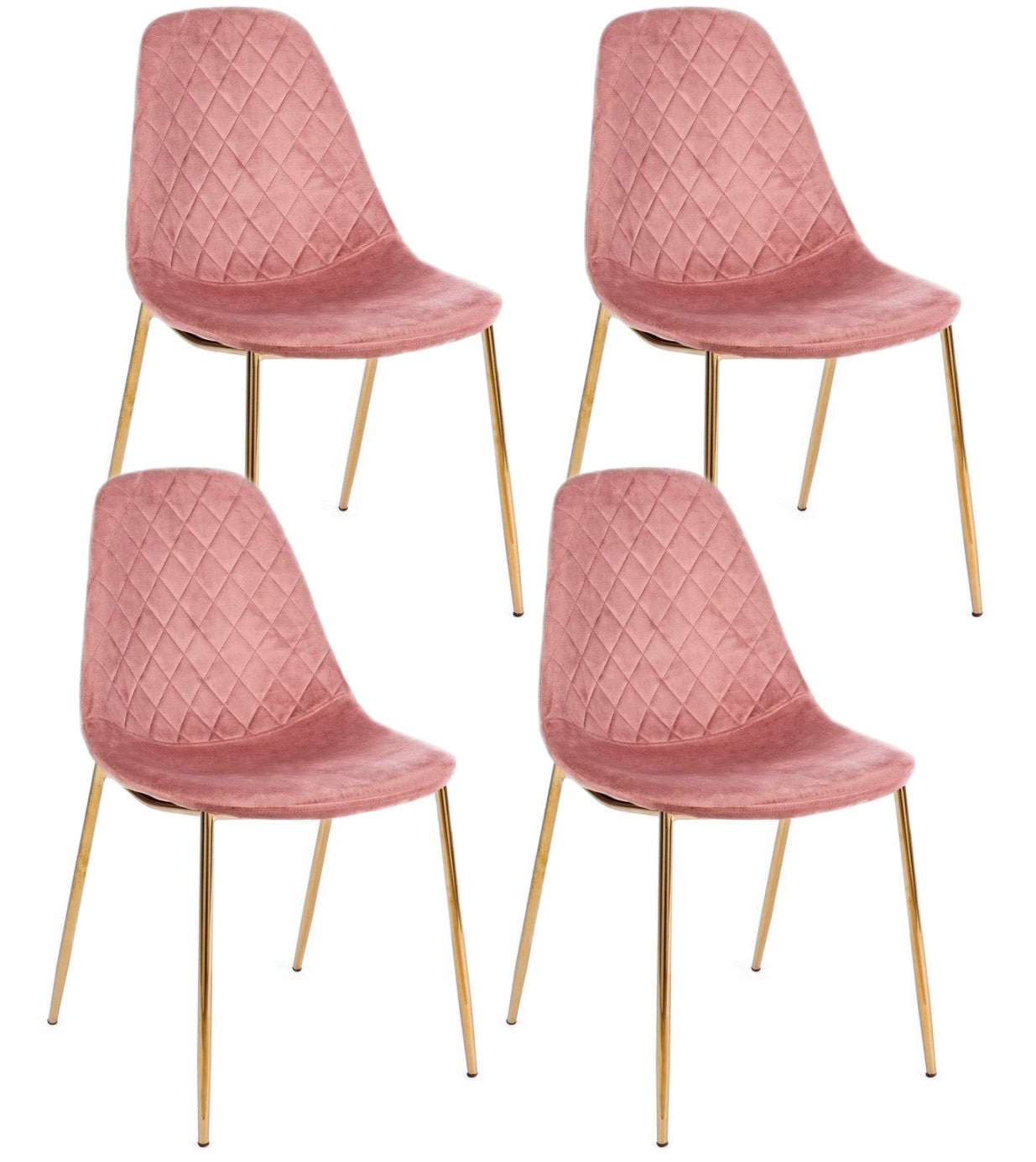 Image of Set 4 Sedie Imbottite 48x55x85 cm Terry in Velluto Rosa