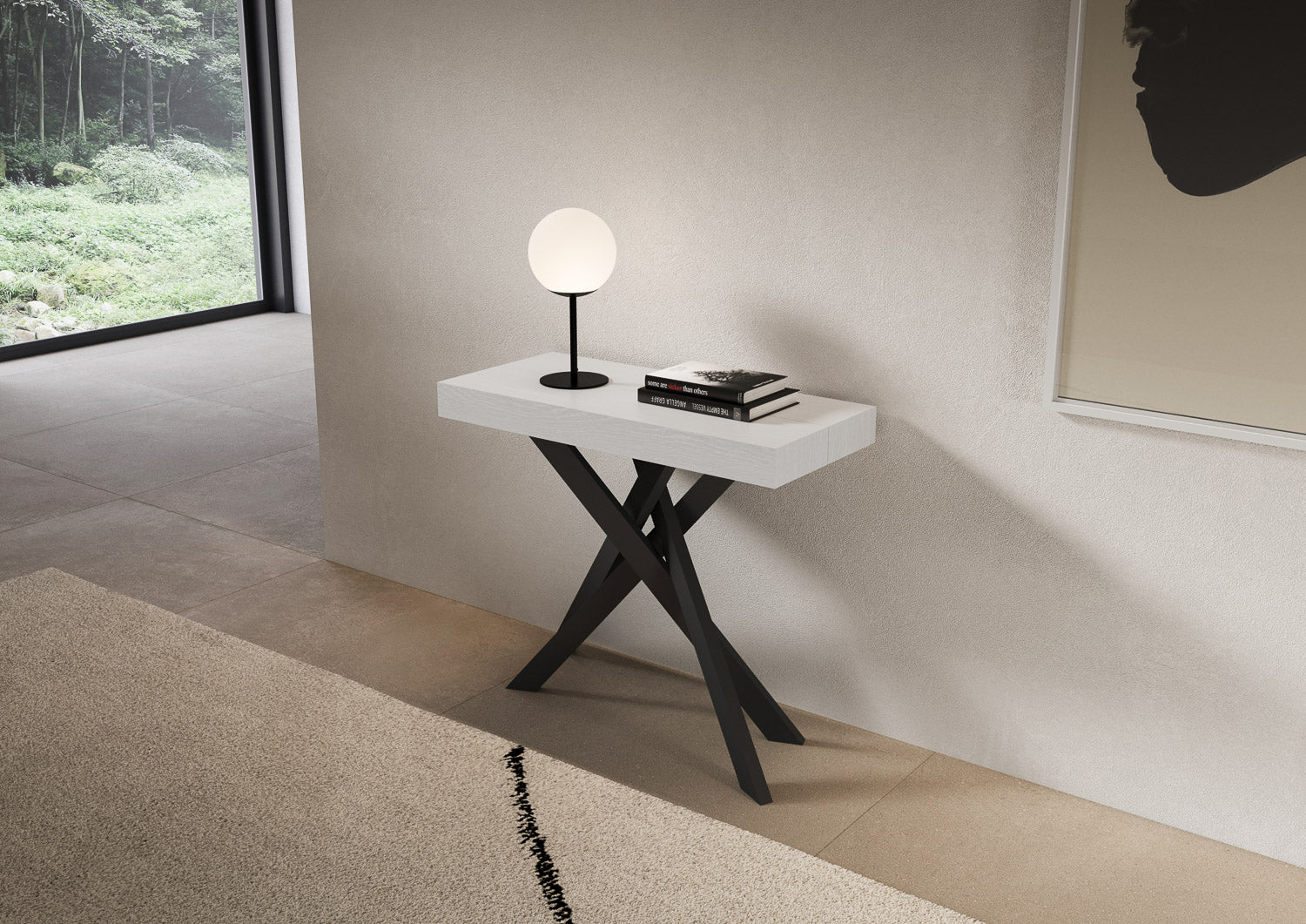 Consolle Allungabile 90-196x40x77 cm Saki Small Premium Bianco Frassino Gambe Antracite...