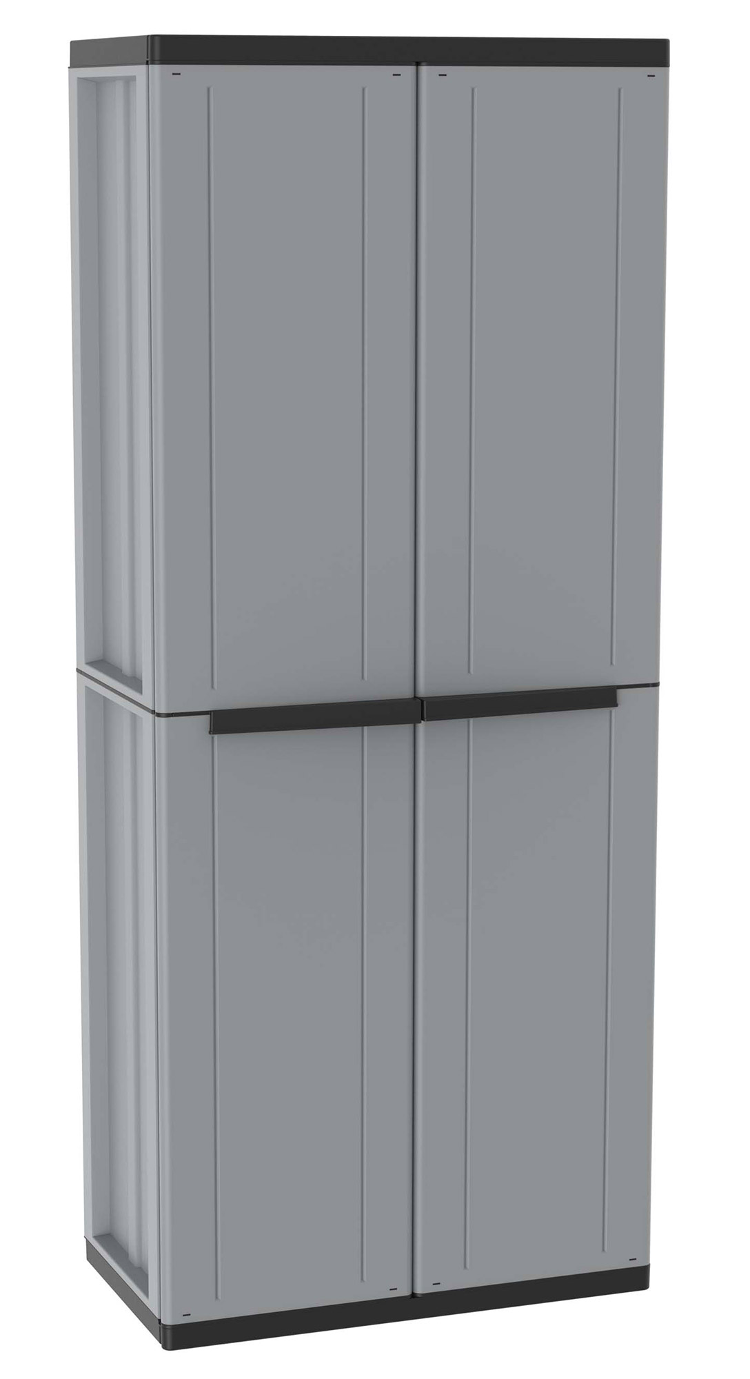 Image of Armadio Portascope Modulare da Esterno 68x37,5x163,5 cm 2 Ante 4 Ripiani in Polipropilene Jline Grigio e Nero