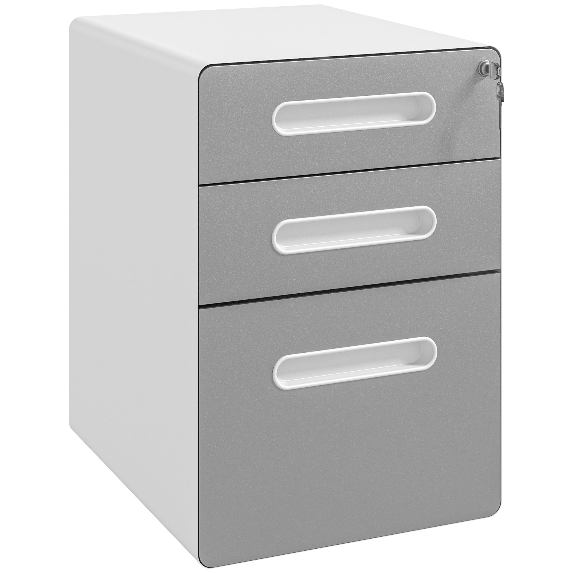 Image of Cassettiera da Ufficio 3 Cassetti con Serratura Portadocumenti Formato A4 in Acciaio Grigio Chiaro