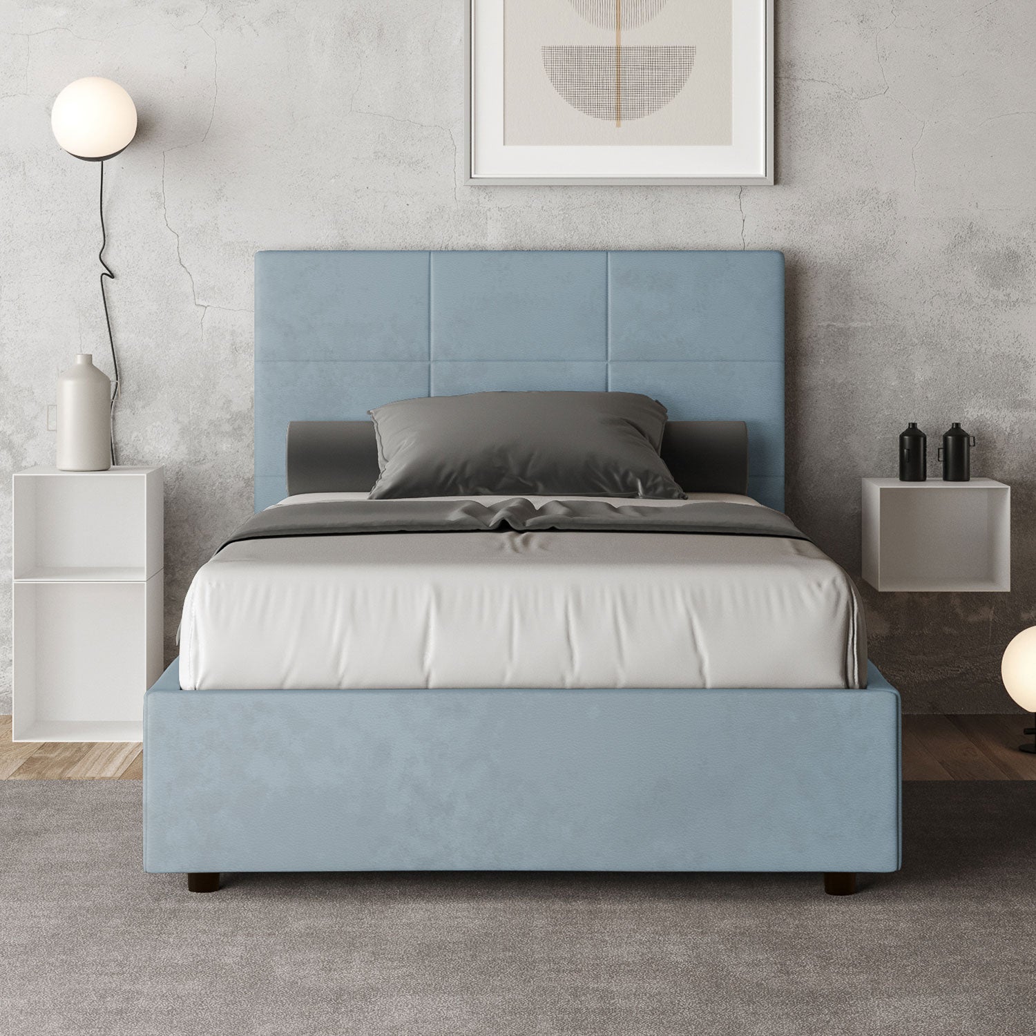 Letto 1 Piazza e Mezzo 120x200 cm Senza Rete Mika Azzurro...