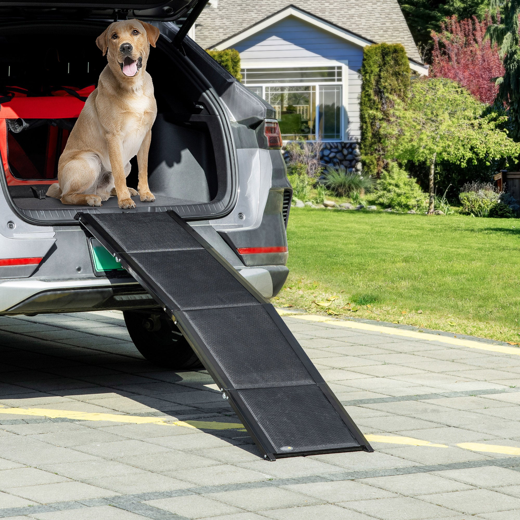 Rampa per Cani Pieghevole 158x43,5x2,5 cm in MDF e Alluminio Nero...