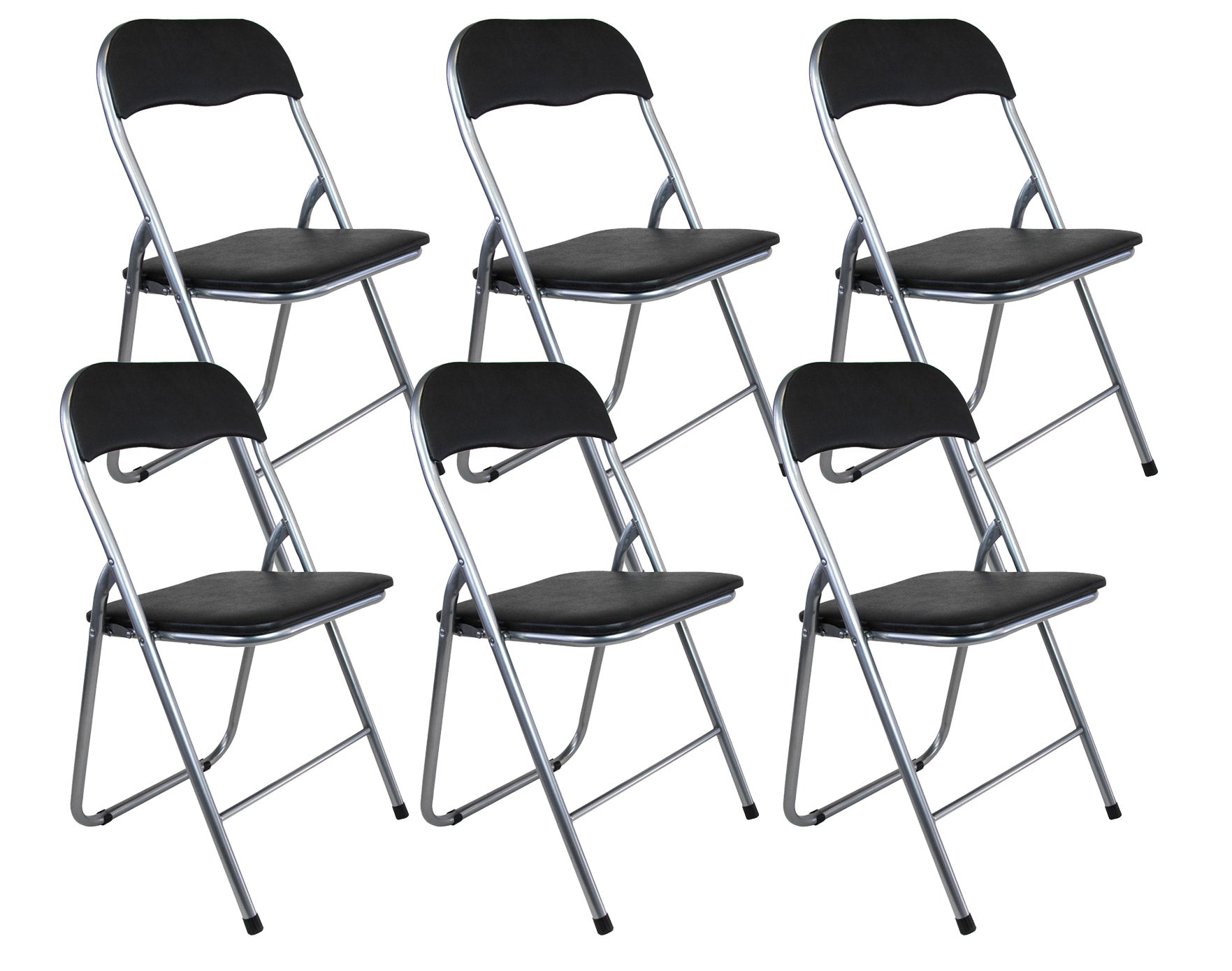 Image of Set 6 Sedie Pieghevole 45x45x45/80 cm in Acciaio e PVC Imbottito Nera