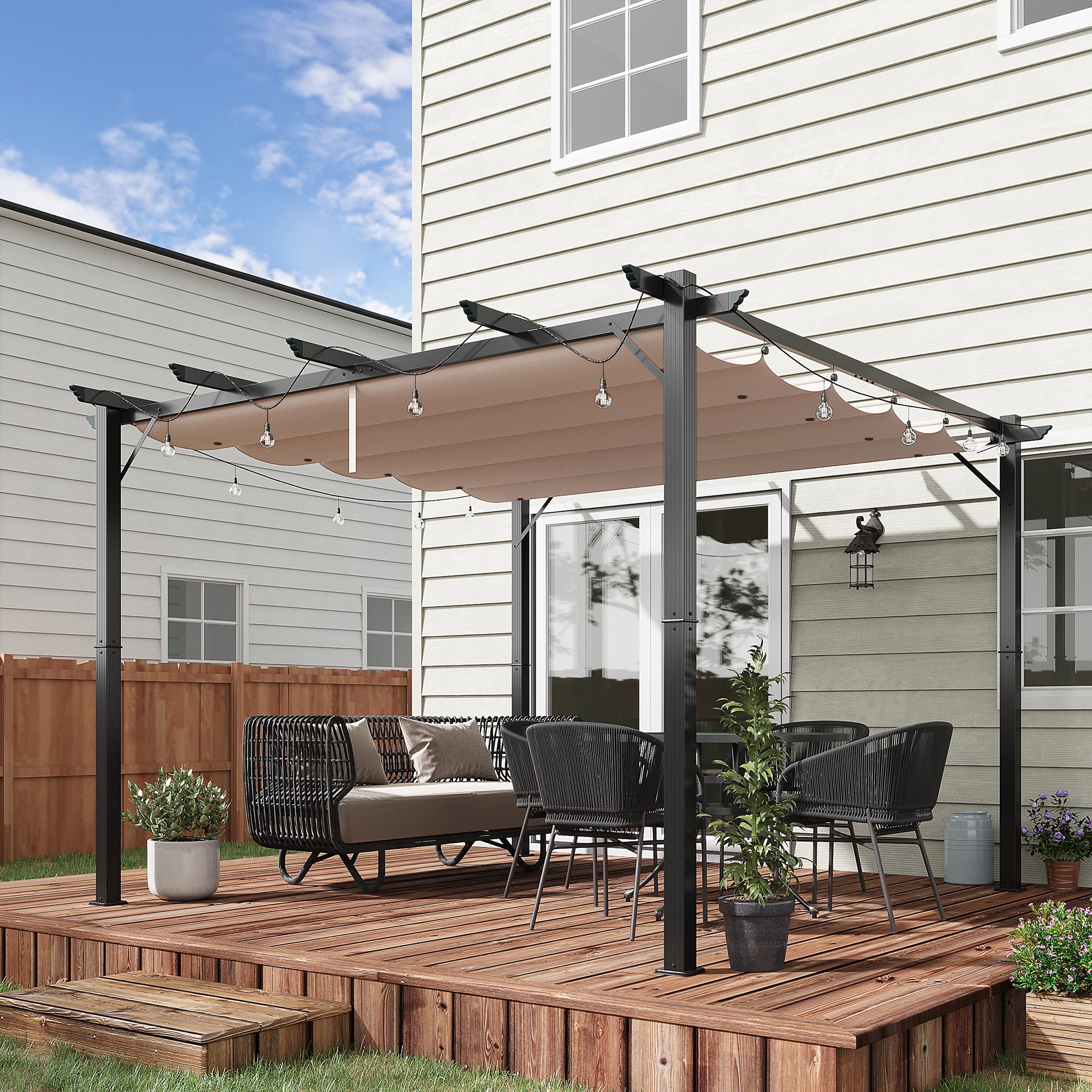 Pergola da Giardino con Tettuccio Retrattile Anti UV e 3x3m Telaio in Alluminio Grigio...