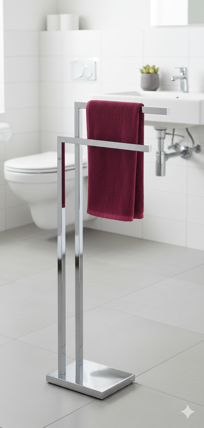 Portasciugamani a Piantana 2 Bracci 22x18x91 cm in Acciaio Fadi Cromato...