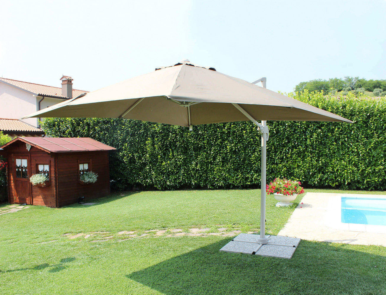 Ombrellone da Giardino Saturno Decentrato 3x4 m in Alluminio Multicolor Telo Tortora...
