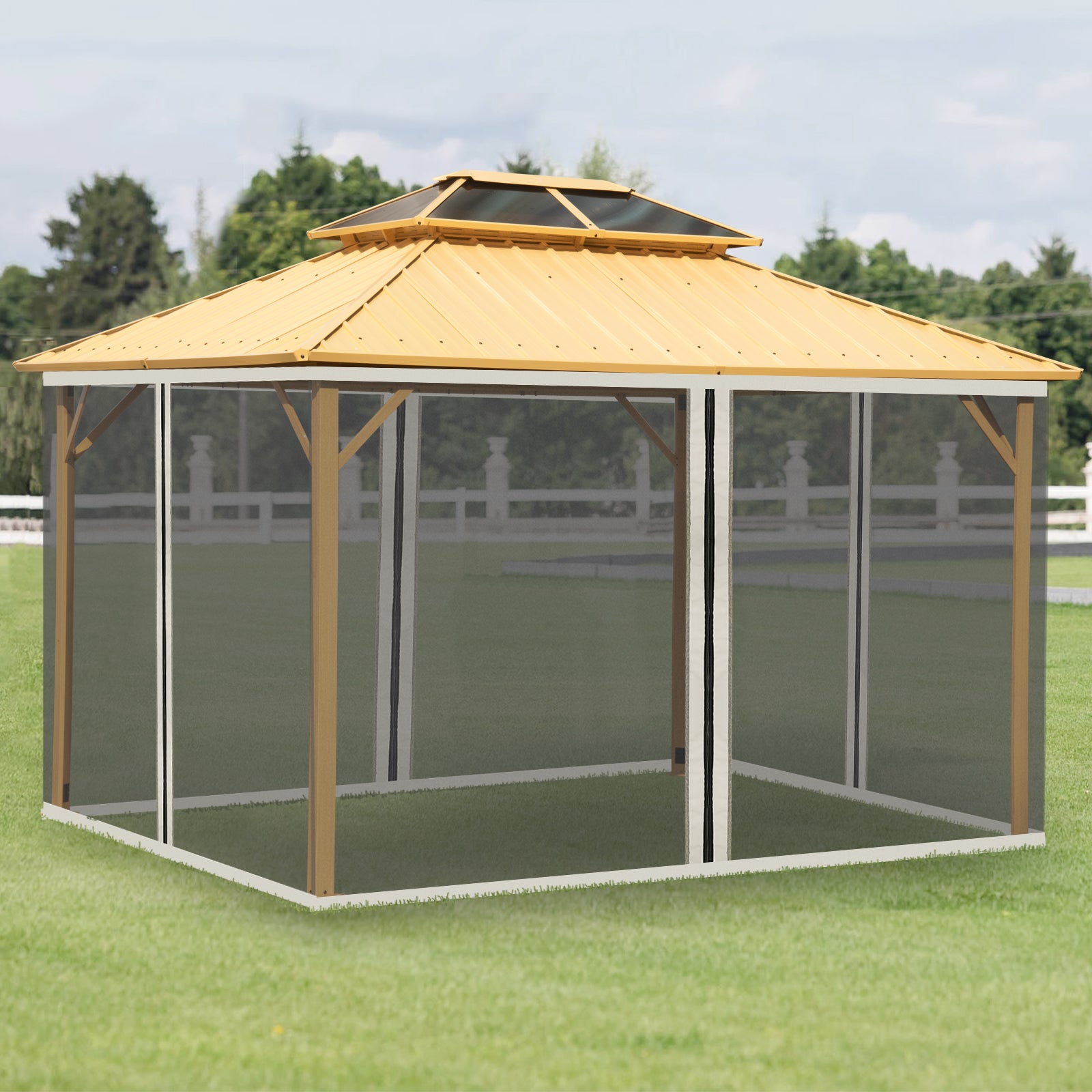 Zanzariera per Gazebo Tende di Ricambio Universale 352x207 cm con Cerniere Nero/Beige...