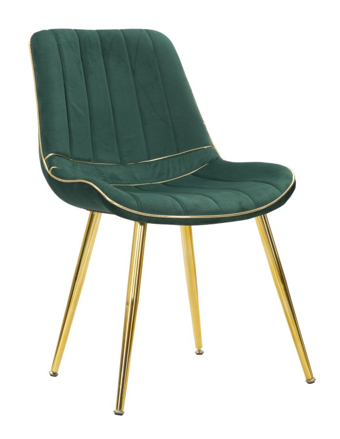 Image of Set 2 Sedie Imbottite 51x59x79 cm in Poliestere Paris Verde e Oro