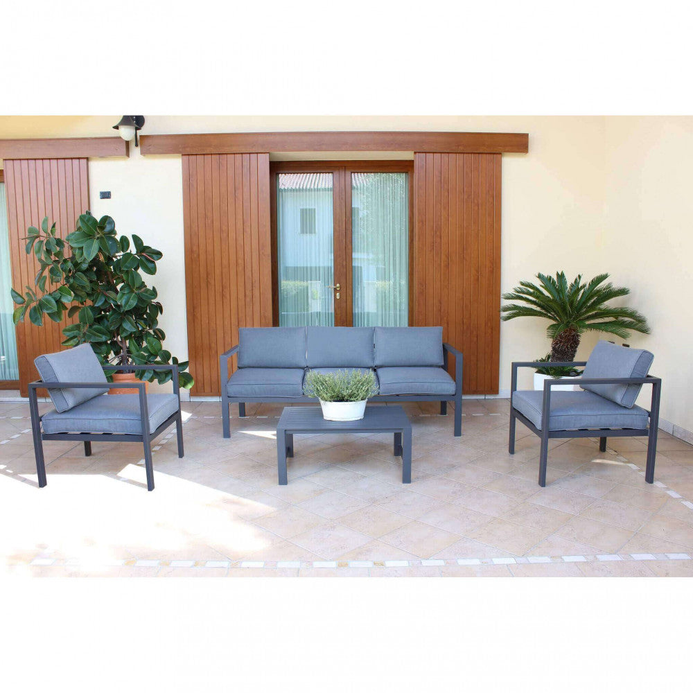 Set Salotto da Giardino Divano 2 Poltrone e Tavolino con Cuscini in Alluminio Antracite...