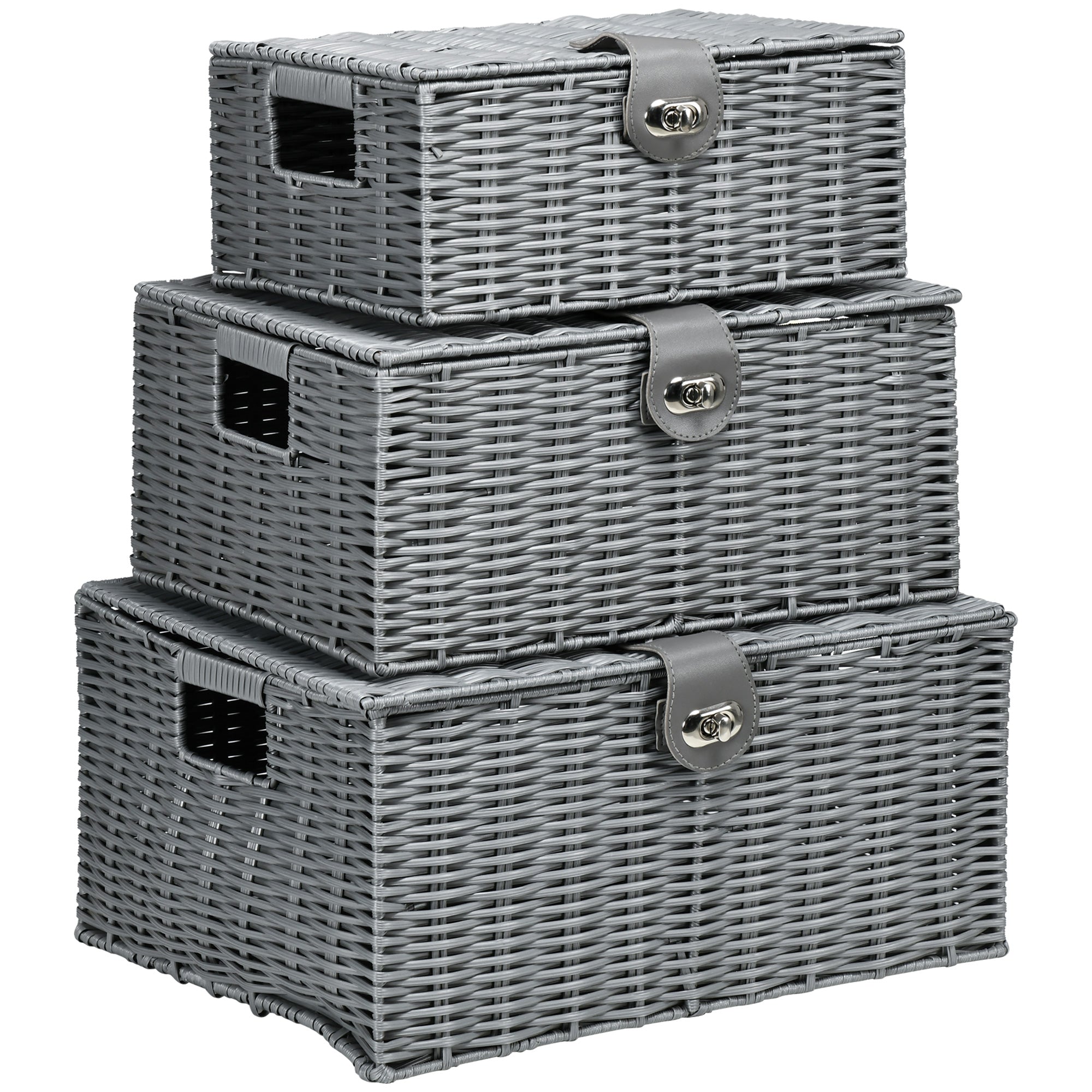 Image of Set 3 Cesti Portaoggetti in Vimini PP e Polipropilene Grigio