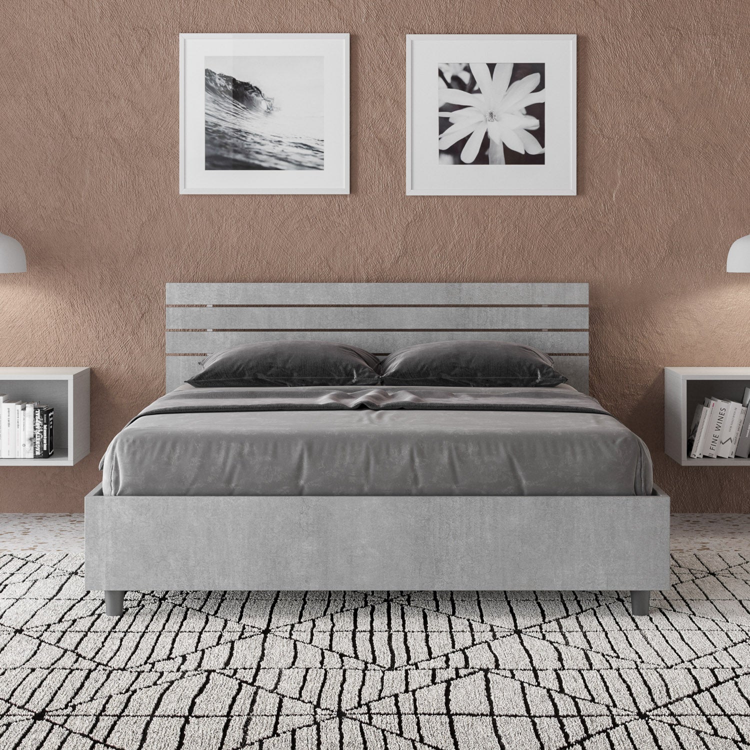 Letto Matrimoniale Francese 140x200 cm Senza Rete Testata Doghe Inclinata Ankel Grigio...