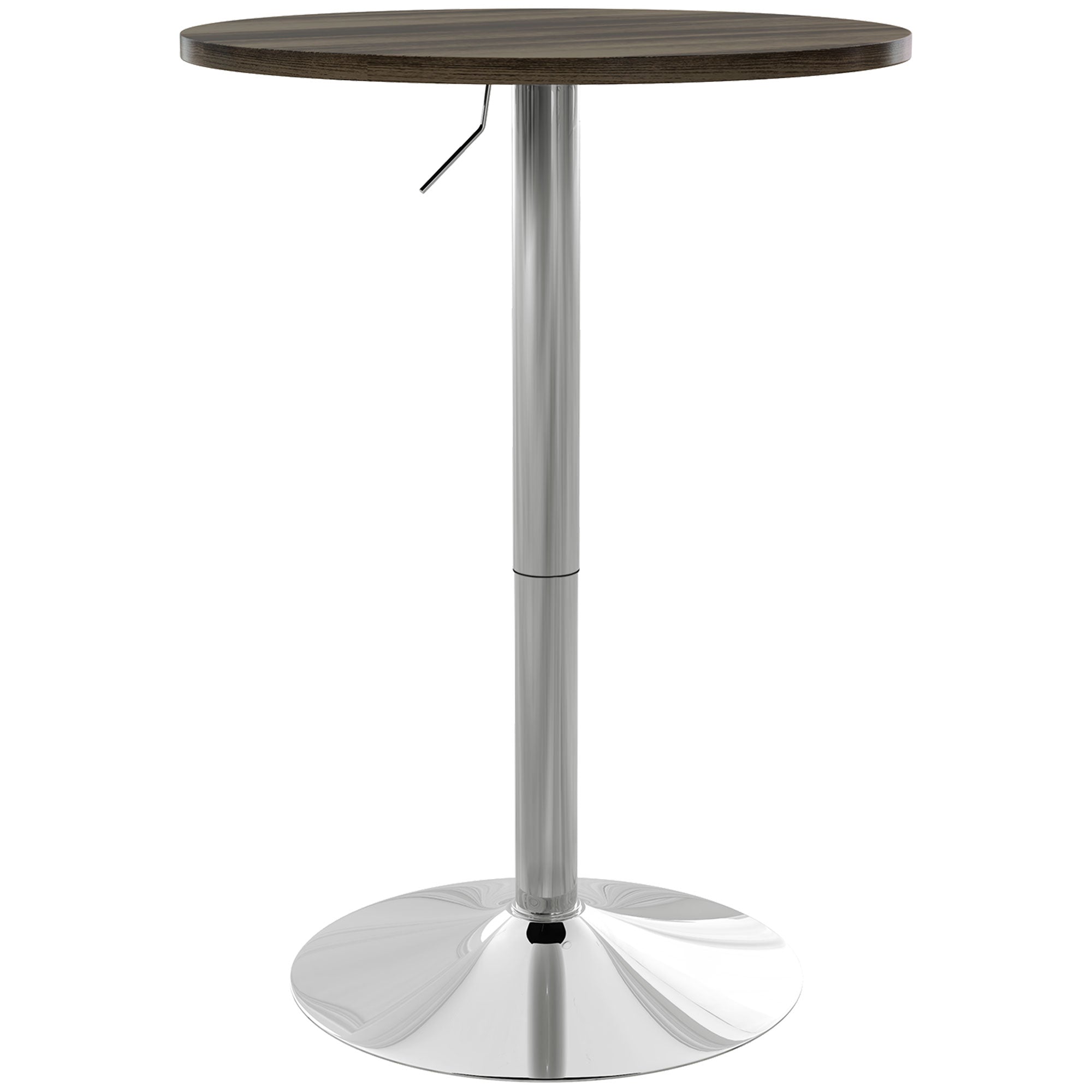Tavolo Alto da Bar con Altezza Regolabile Piano Girevole e Base Ø60x69-91 cm in Acciaio Marrone
