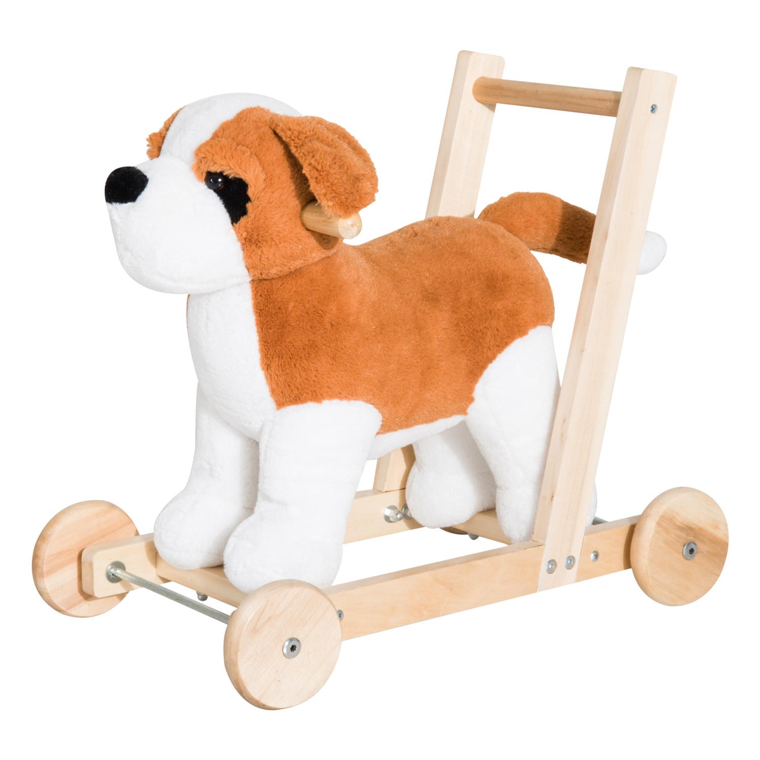 Cane Cavalcabile per Bambini con Suoni in Legno e Peluche 