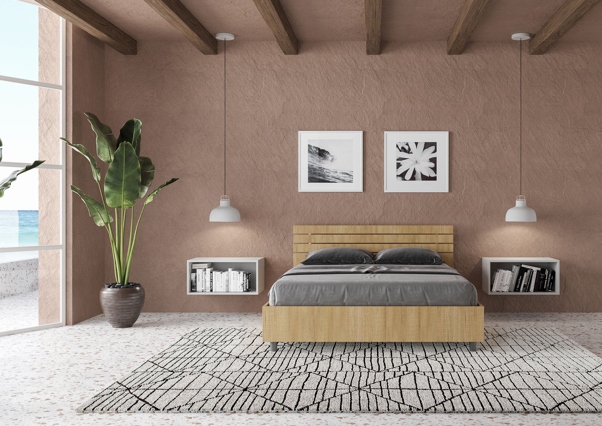 Letto Matrimoniale Francese 140x200 cm Senza Rete Testata Doghe Dritta Ankel Quercia Natura...