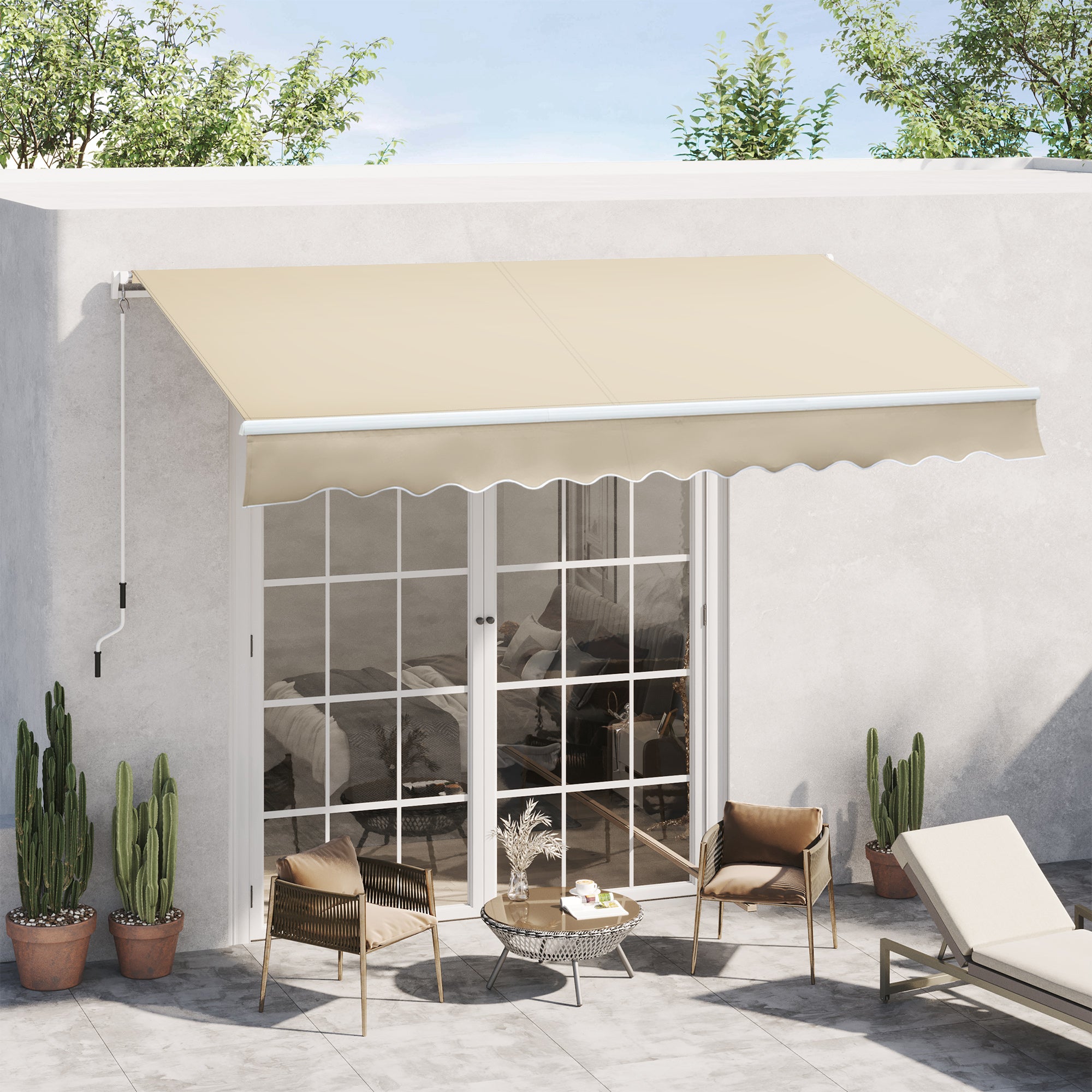 Tenda da Sole per Esterno Avvolgibile a Bracci 350x250 cm con Apertura a Manovella Crema...