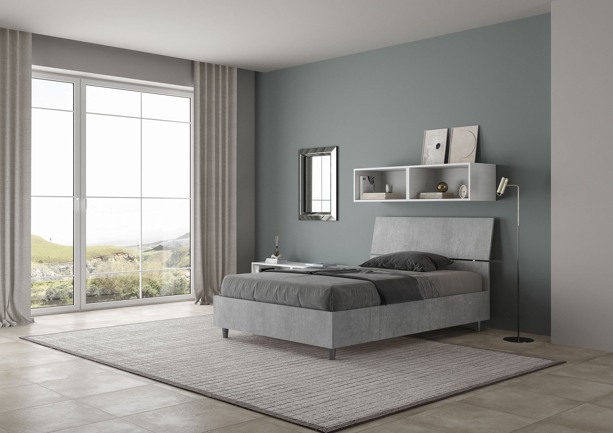 Letto 1 Piazza e Mezzo 120x200 cm Senza Rete Testata Inclinata Demas Grigio...