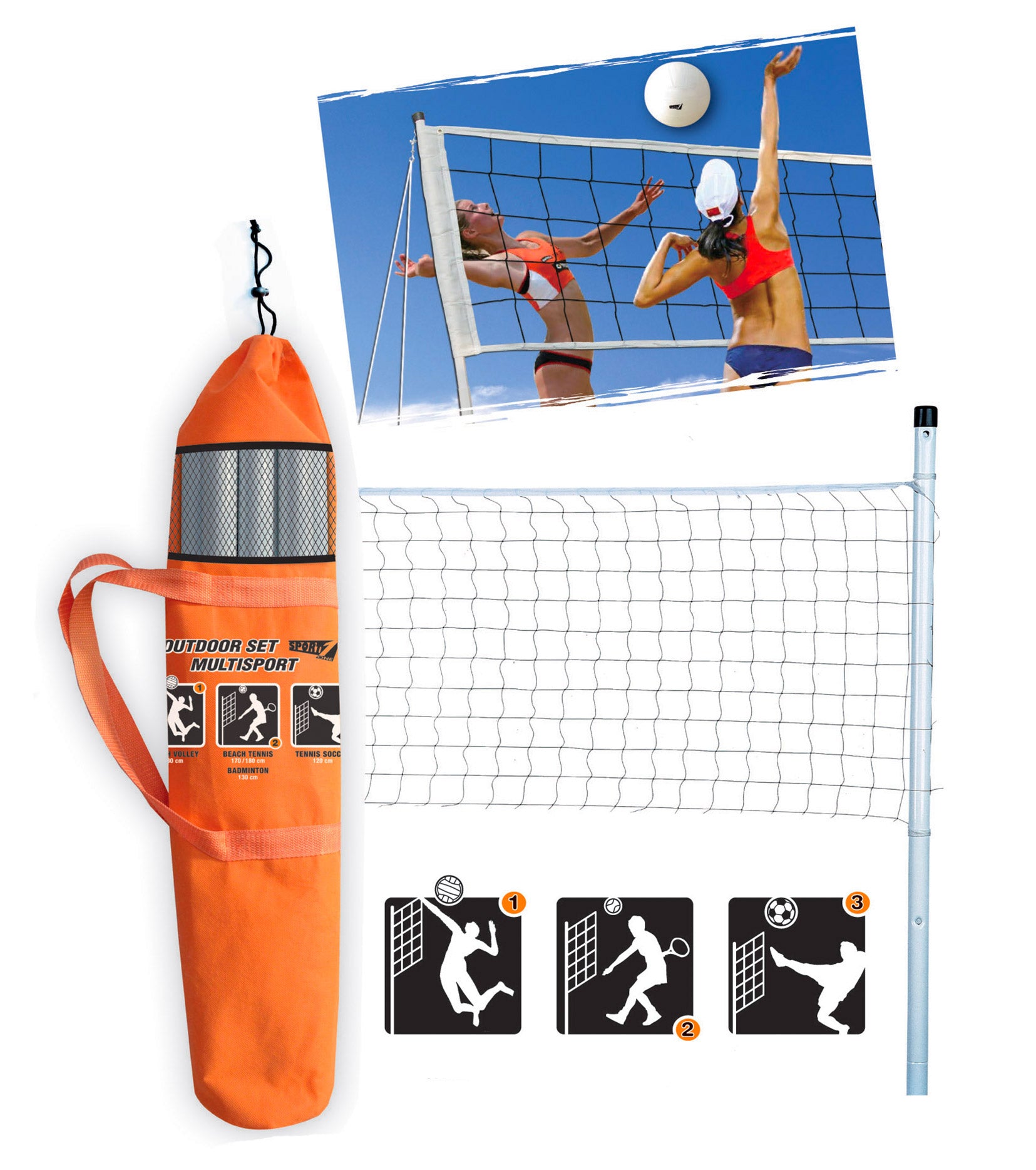 Rete Impermeabile Portatile per Beach Volley 6x0,60m con Paletti in Metallo Bianca...