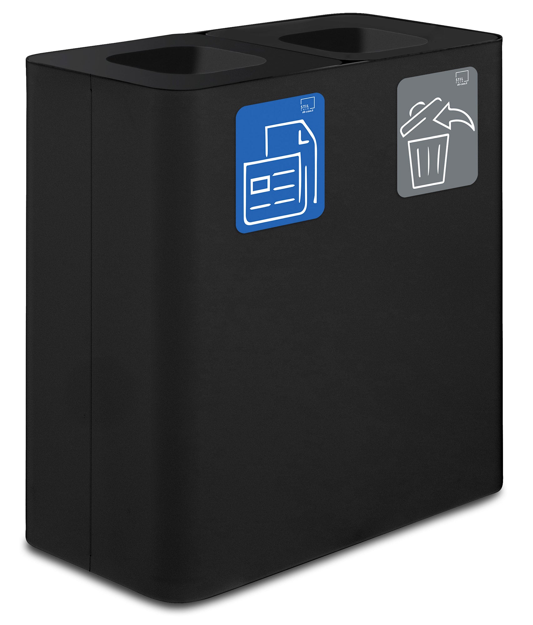 Pattumiera Sistema di Raccolta Rifiuti 77x38xh80 cm In Acciaio Verniciato 2 Scomparti Nero...