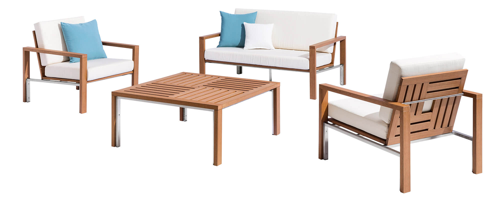 Set Salotto da Giardino in Acciaio e Sumpar Wood Divano 2 Poltrone e Tavolino Kraus Donatello