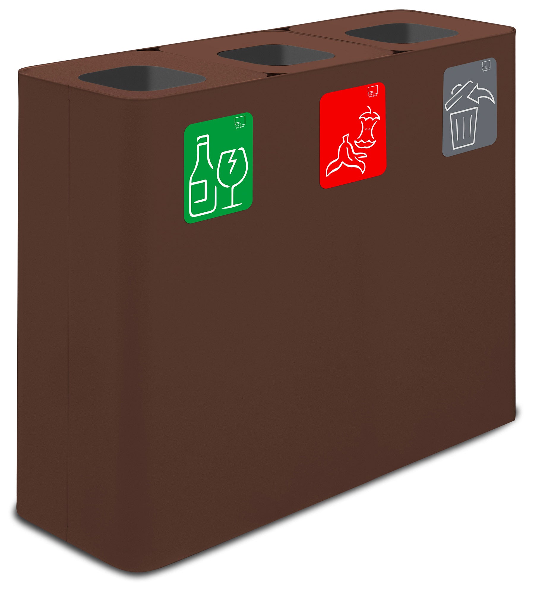 Pattumiera Sistema di Raccolta Rifiuti 90x30xh80 cm In Acciaio Verniciato 3 Scomparti Marrone...