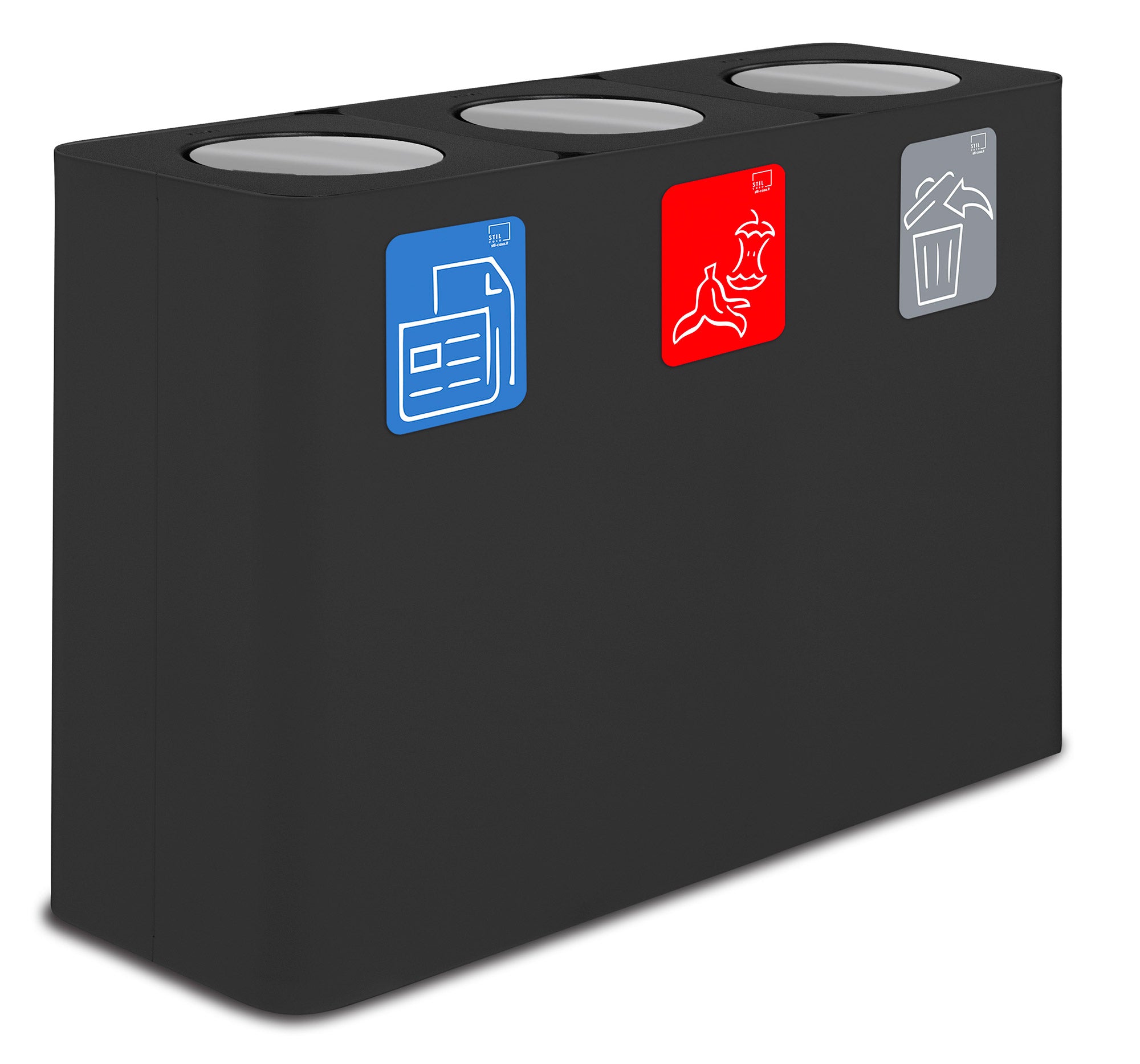 Pattumiera Sistema di Raccolta Rifiuti 115x38xh80 cm in Acciaio 3 Scomparti Nero...