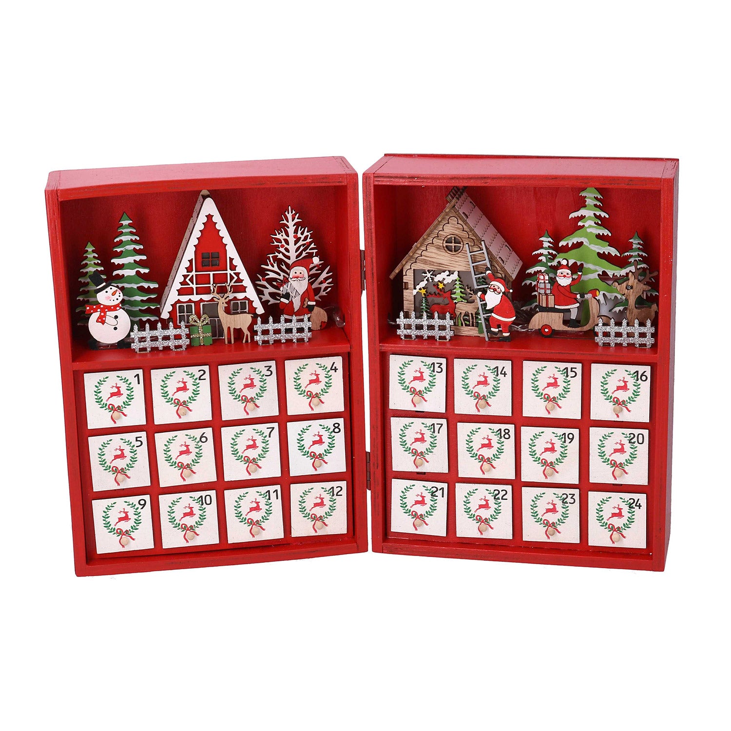 Calendario dell'Avvento in Legno con Led rosso cm 36x6xh24...