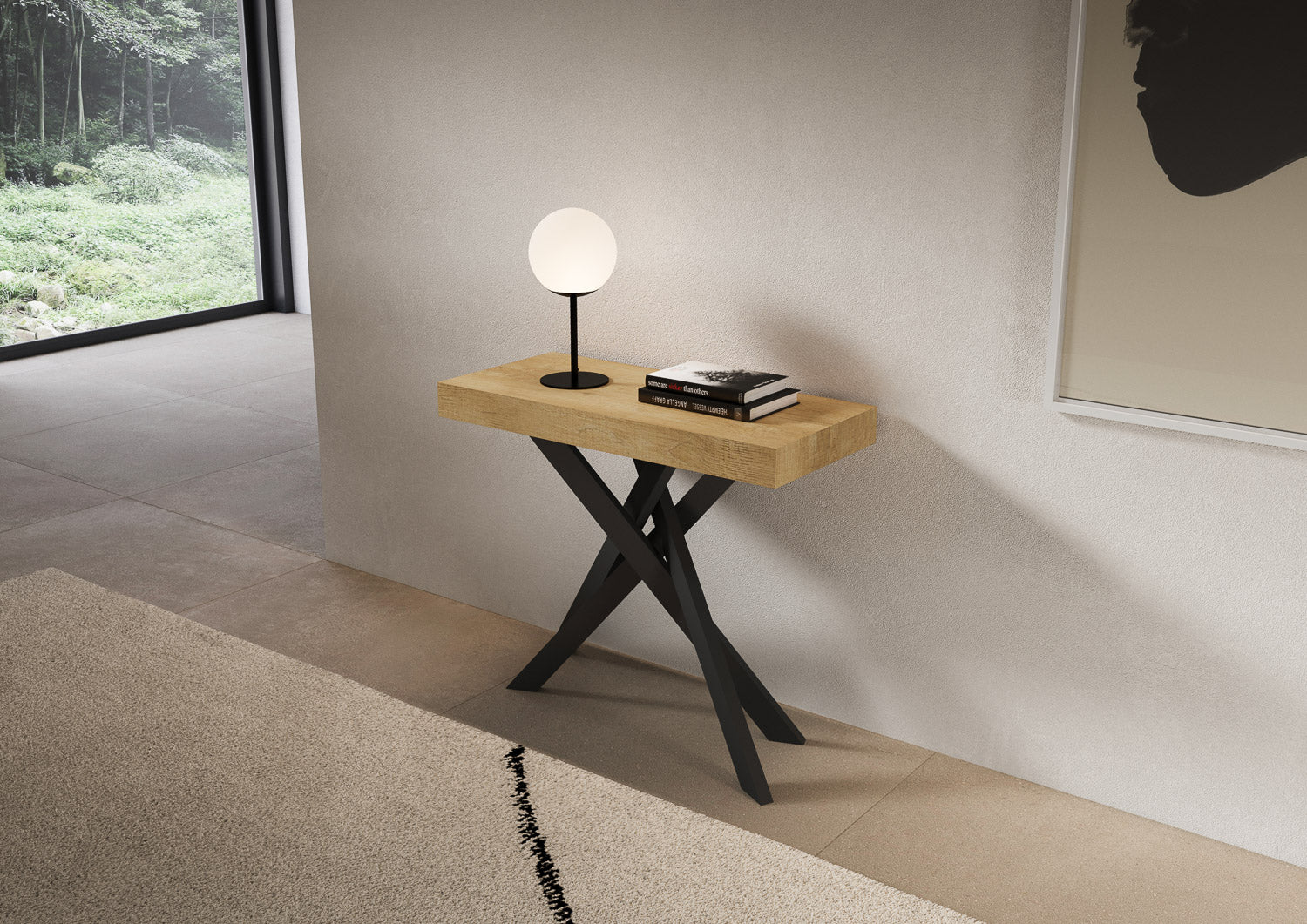 Consolle Allungabile 90-196x40x77 cm Saki Small Premium Quercia Natura Gambe Antracite...