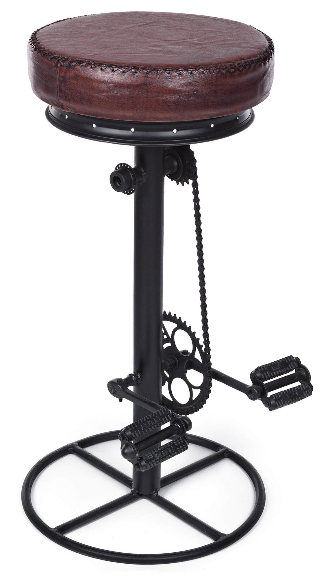 Sgabello da Bar H80 cm in Acciaio Seduta in Vera Pelle Cycle Nero