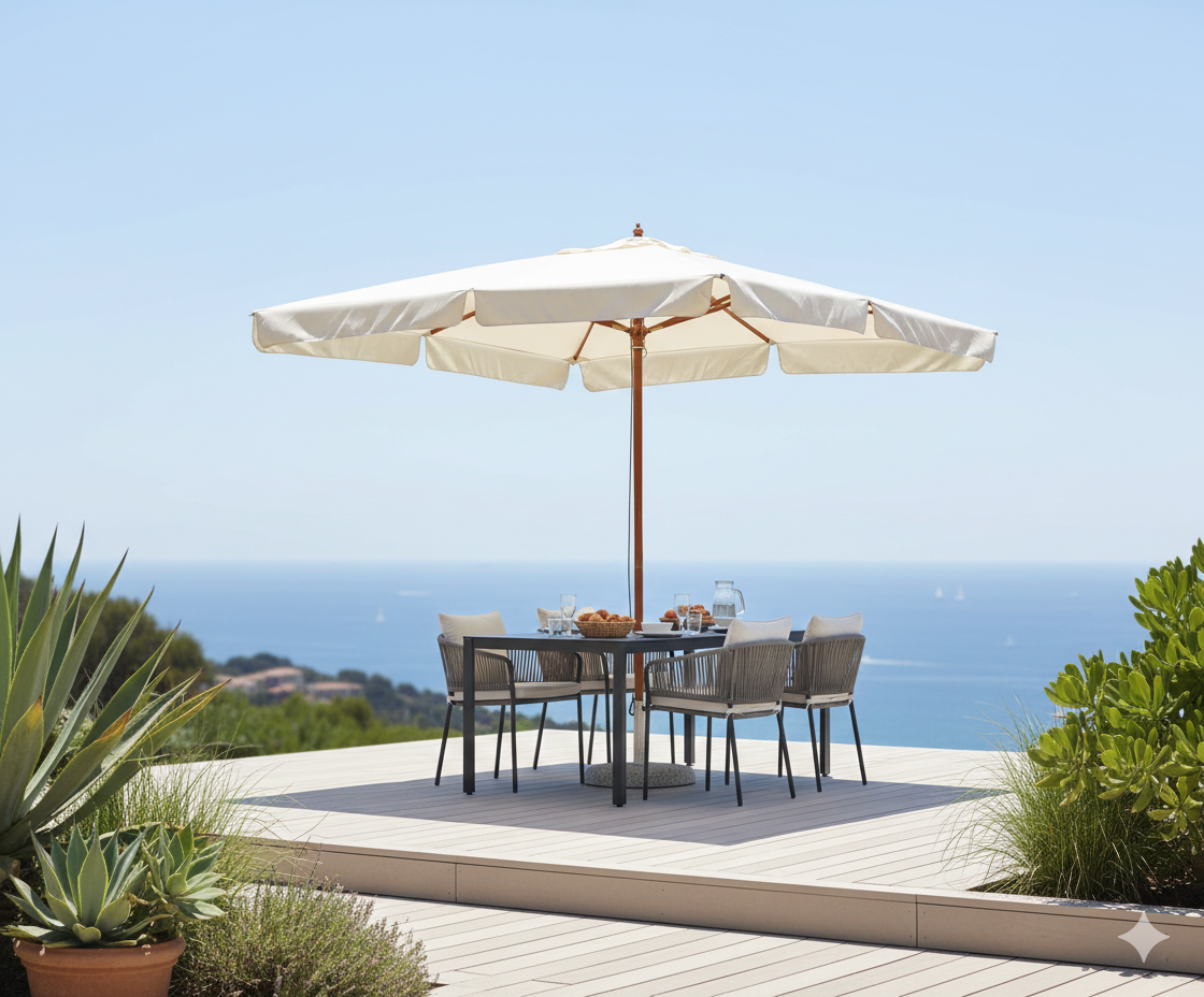 Ombrellone da Giardino 3x4 m Palo Ø48 mm in Legno Vorghini De Lux Ecrù...