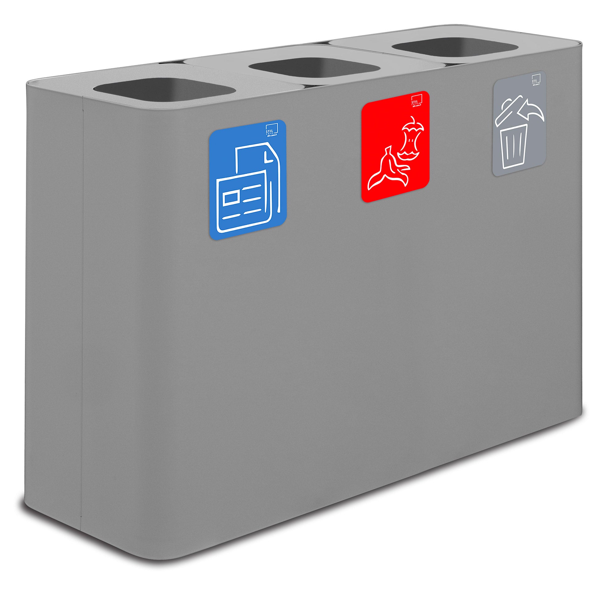 Pattumiera Sistema di Raccolta Rifiuti 115x38xh80 cm in Acciaio 3 Scomparti Grigio...