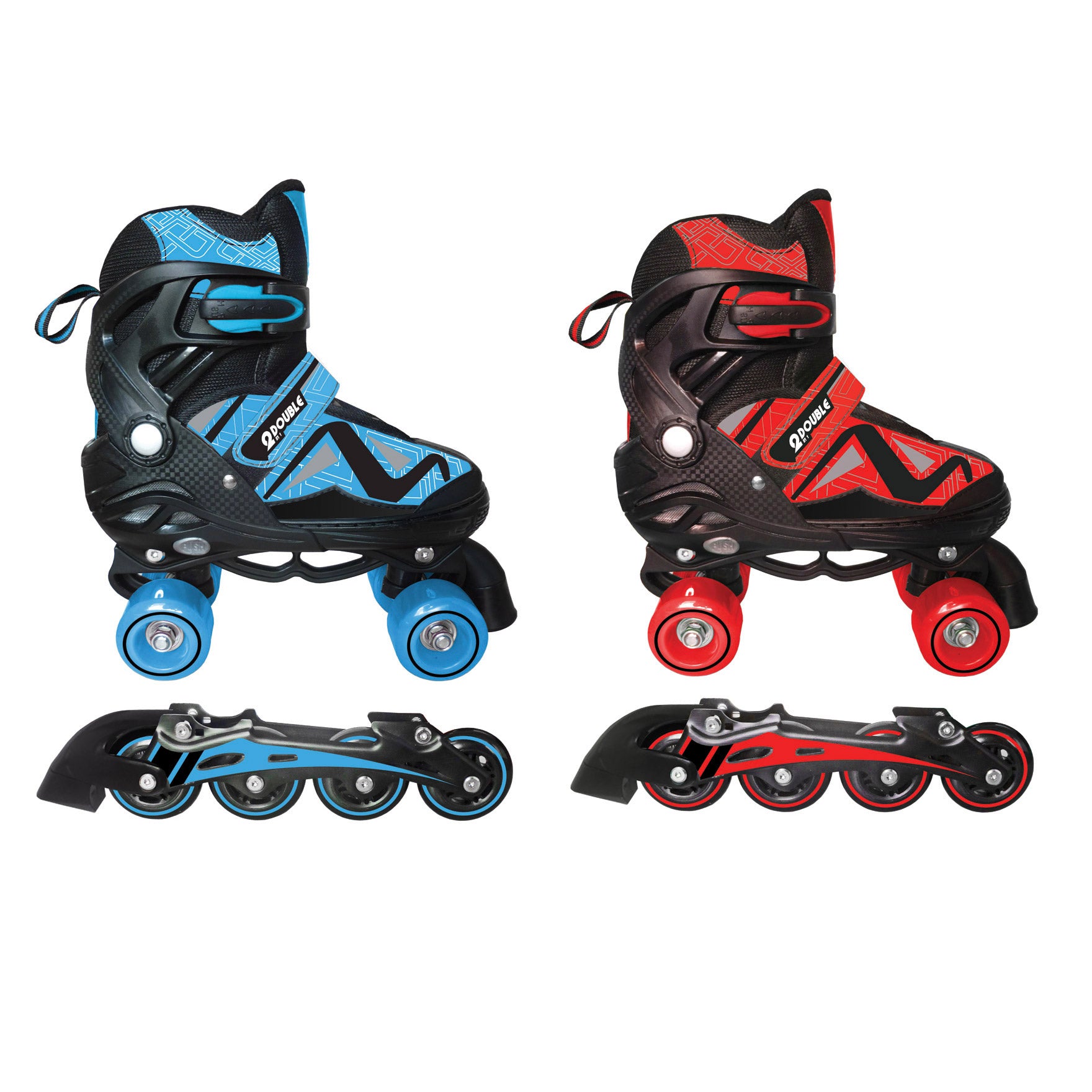 Pattini Classici e in Linea Roller 2 in 1 Misura Regolabile 39-42 Ruote Intercambiabili Blu o Rosso