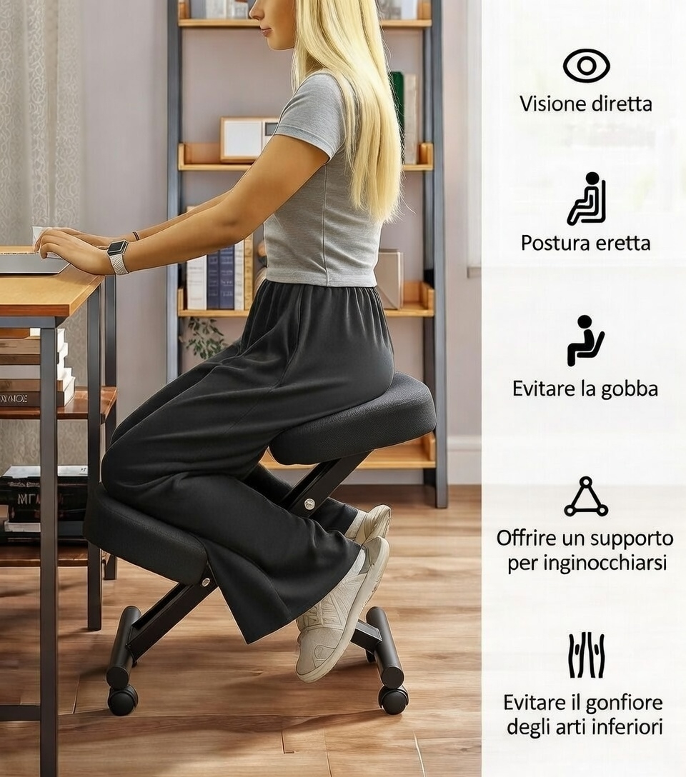 Sedia Sgabello Svedese da Ufficio Ortopedico Ergonomico in Acciaio Tosini F 2913...