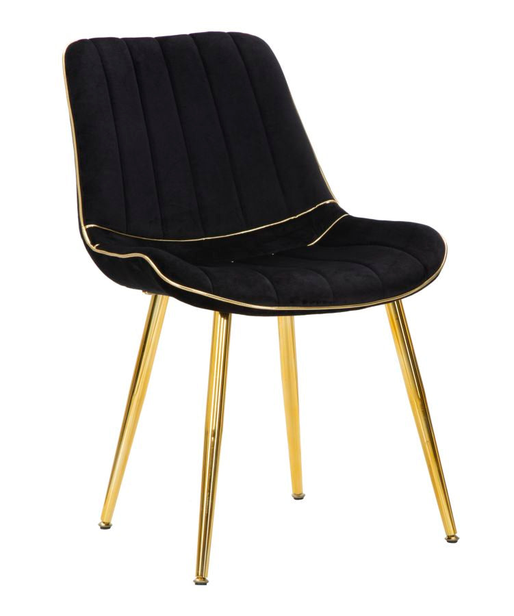 Image of Set 2 Sedie Imbottite 51x59x79 cm in Poliestere Paris Nero e Oro