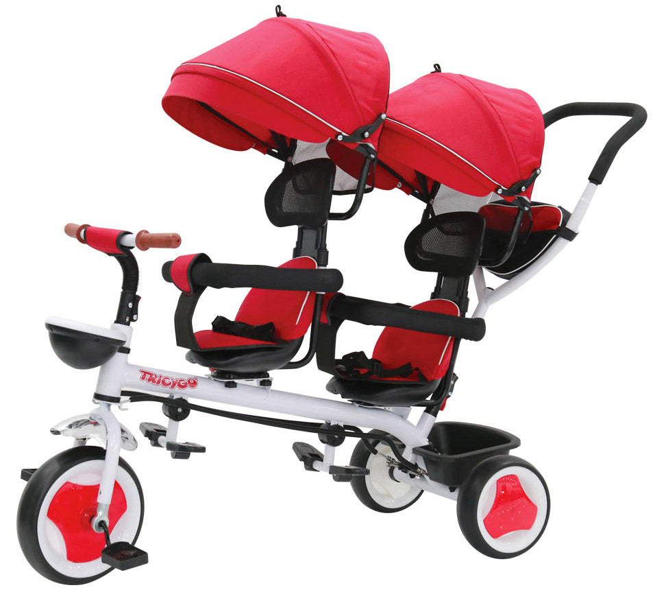 Passeggino Triciclo Gemellare con Sedile Girevole 360° Kidfun Tricygò Rosso