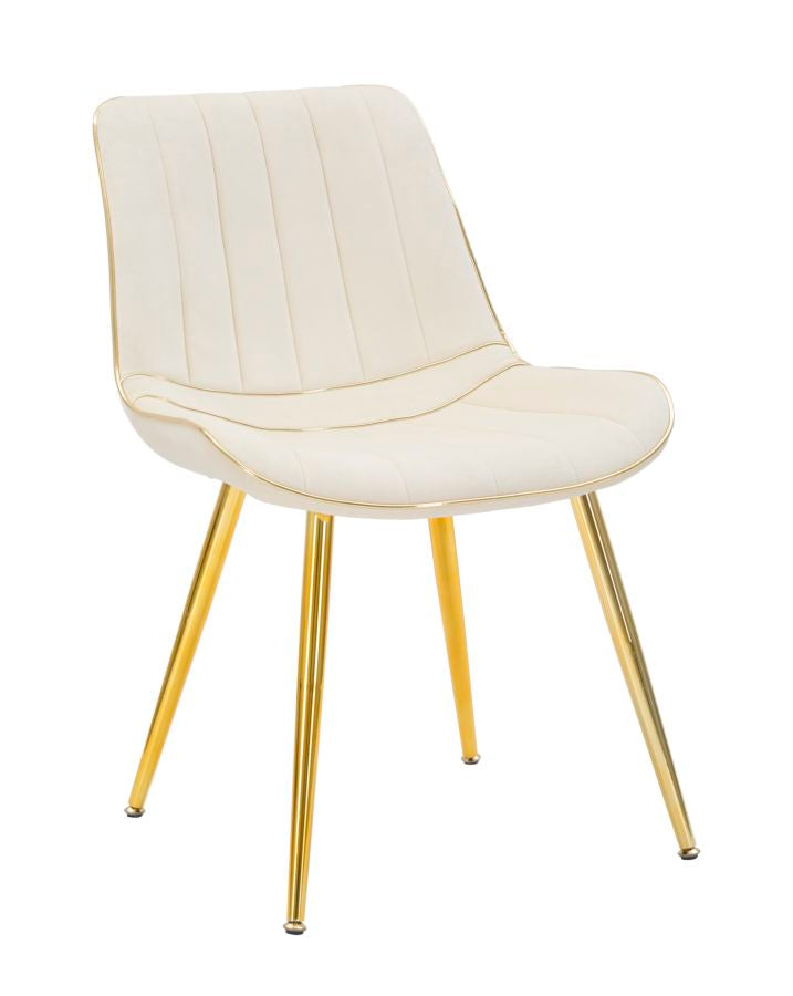 Image of Set 2 Sedie Imbottite 51x59x79 cm in Poliestere Paris Crema e Oro