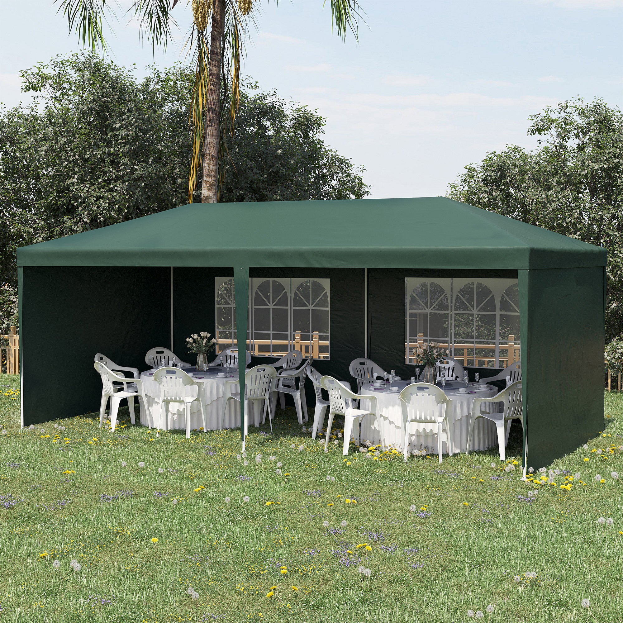 Gazebo da Giardino 585x295x255 cm con Pareti Rimovibili e Finestre Trasparenti Verde...