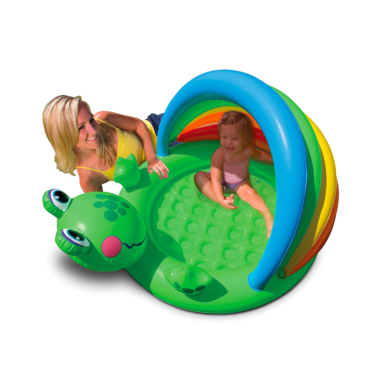 Piscina Gonfiabile per Bambini Piscina Froggy 114x99x69 cm Fondo Gonfiabile e Parasole Verde...