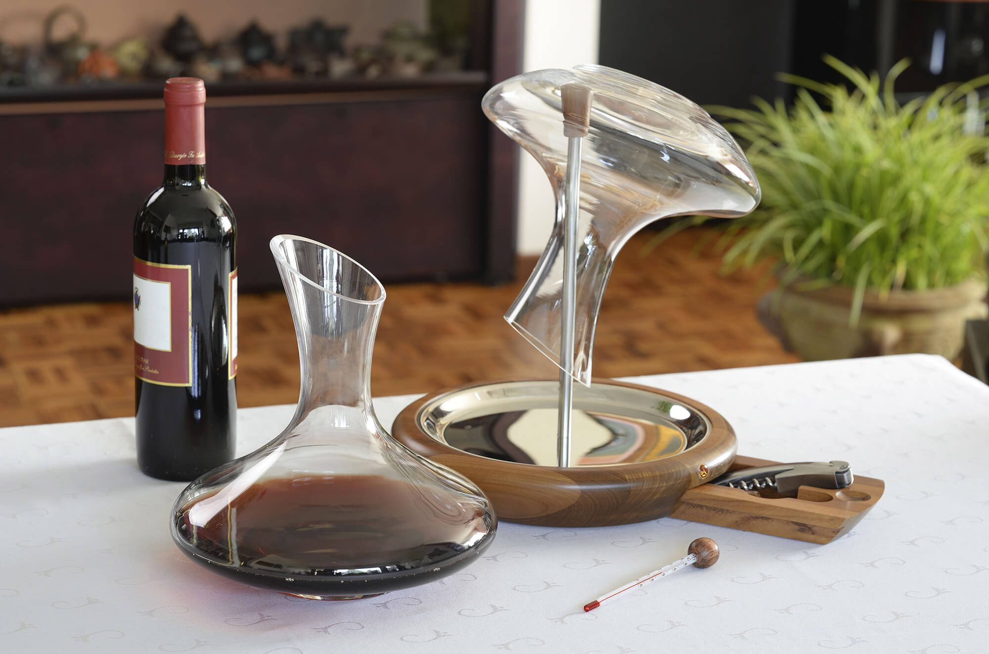 Decanter Vino con Base e Accessori in Legno e Acciaio Alexander...
