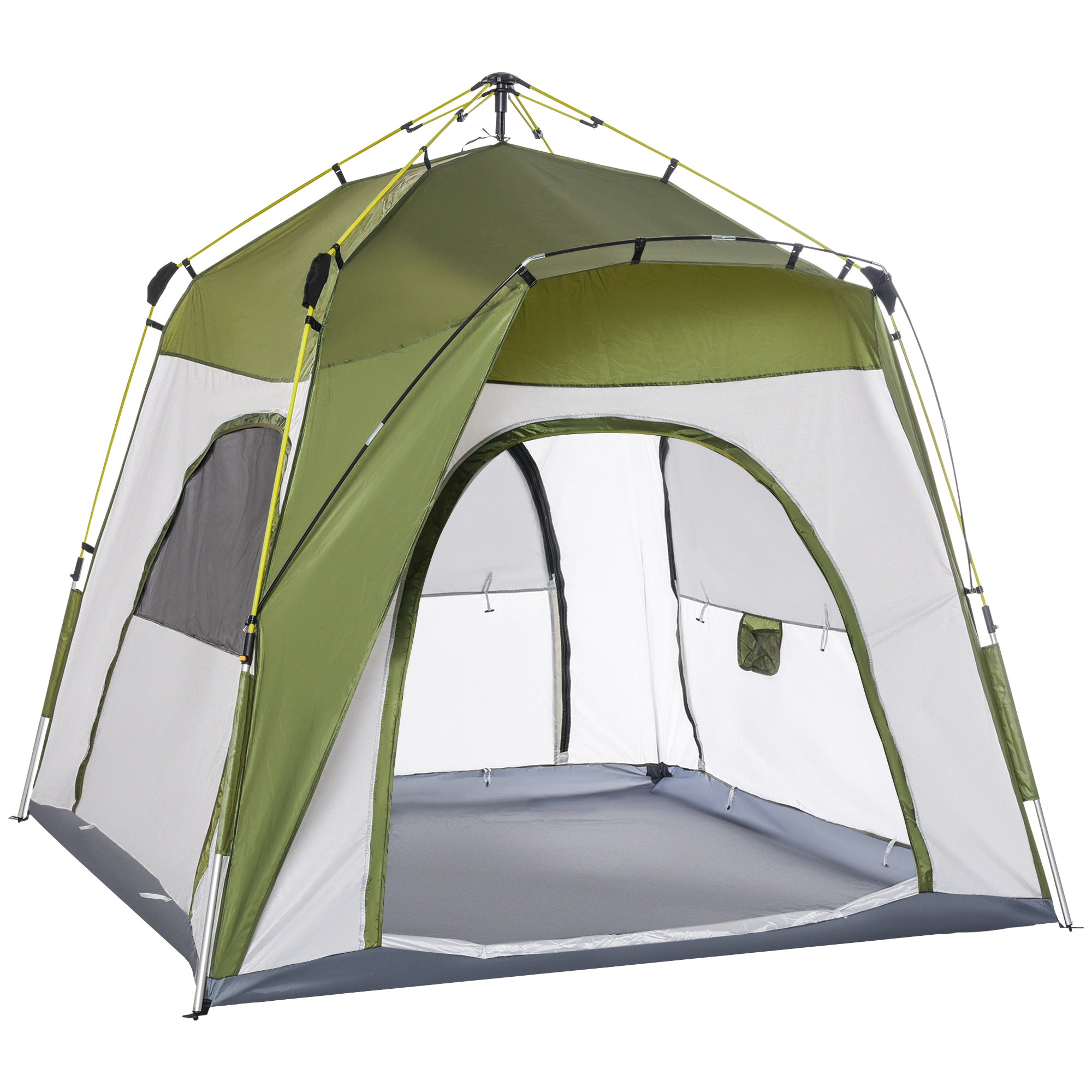 Tenda da Campeggio 2 Posti Pop Up 240x240x199 cm con Porta a Cerniera e 3 Finestre Verde